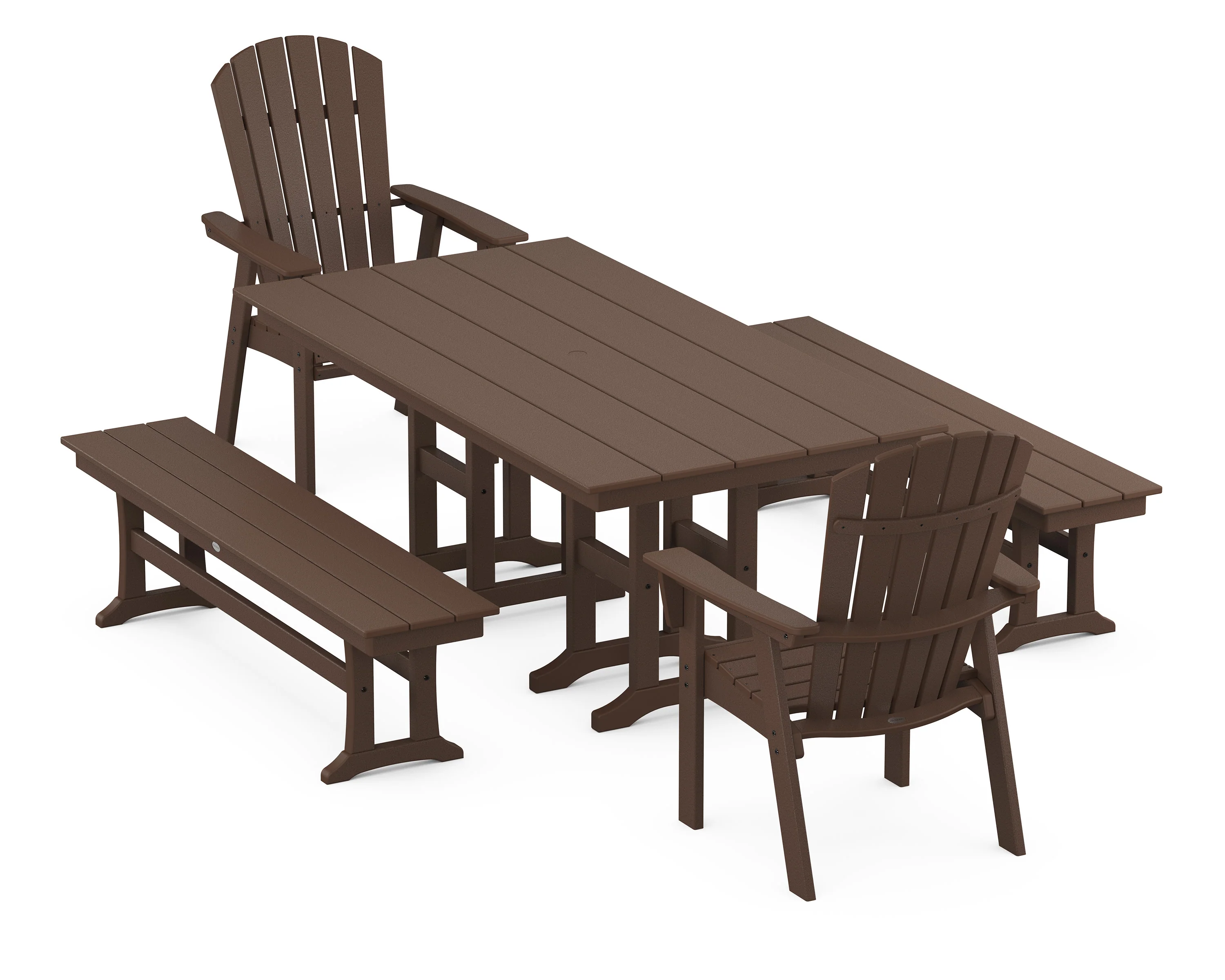Nautical Curveback Adirondack 5-Piece Farmhouse Dining Set with Benches - Image 5
