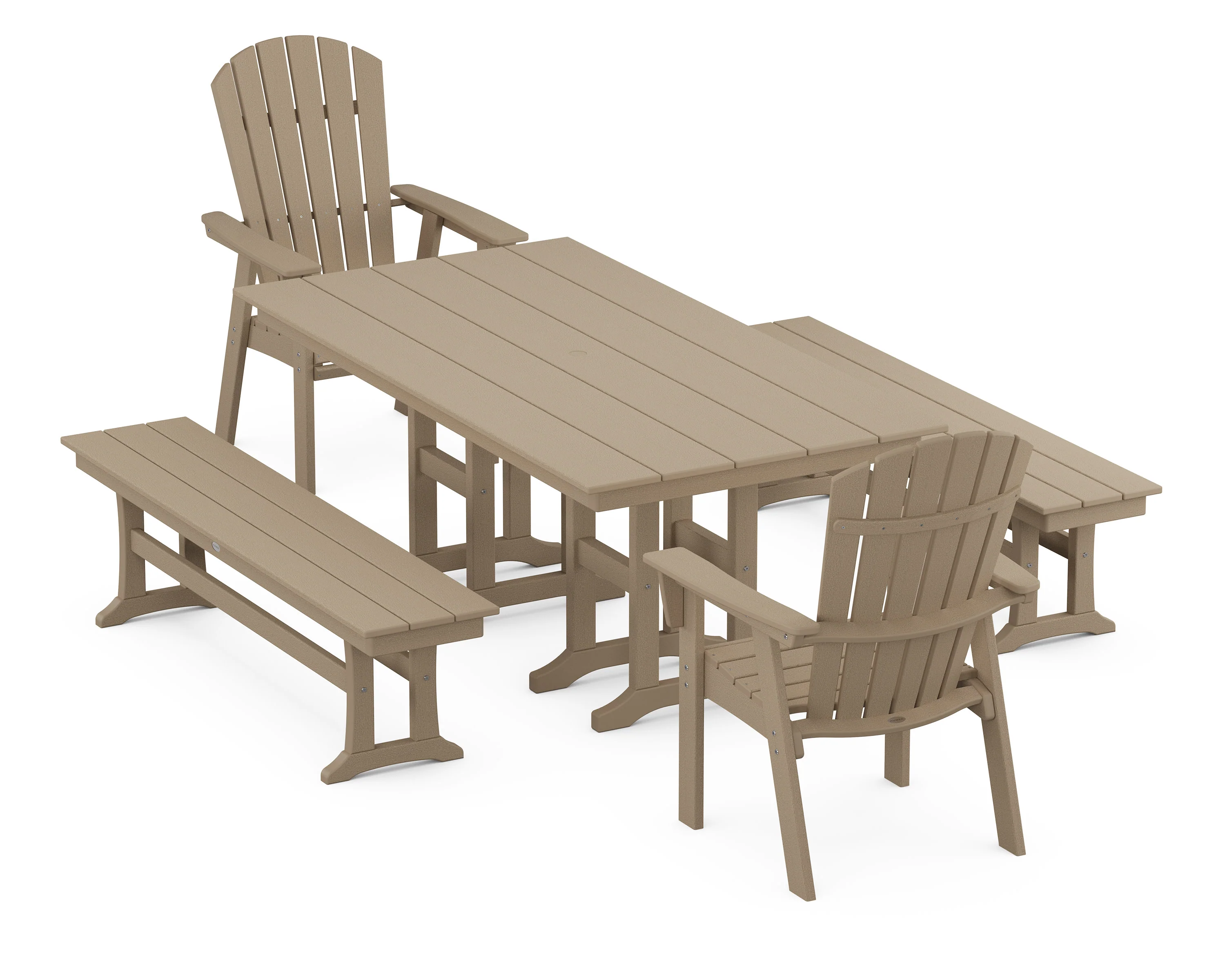 Nautical Curveback Adirondack 5-Piece Farmhouse Dining Set with Benches - Image 7