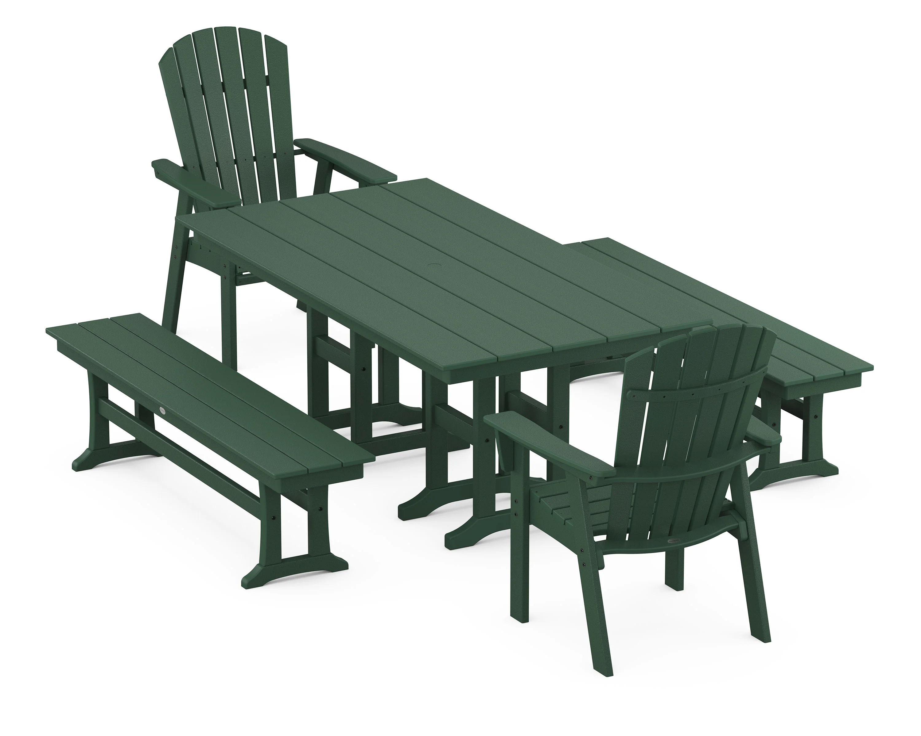 Nautical Curveback Adirondack 5-Piece Farmhouse Dining Set with Benches - Image 8