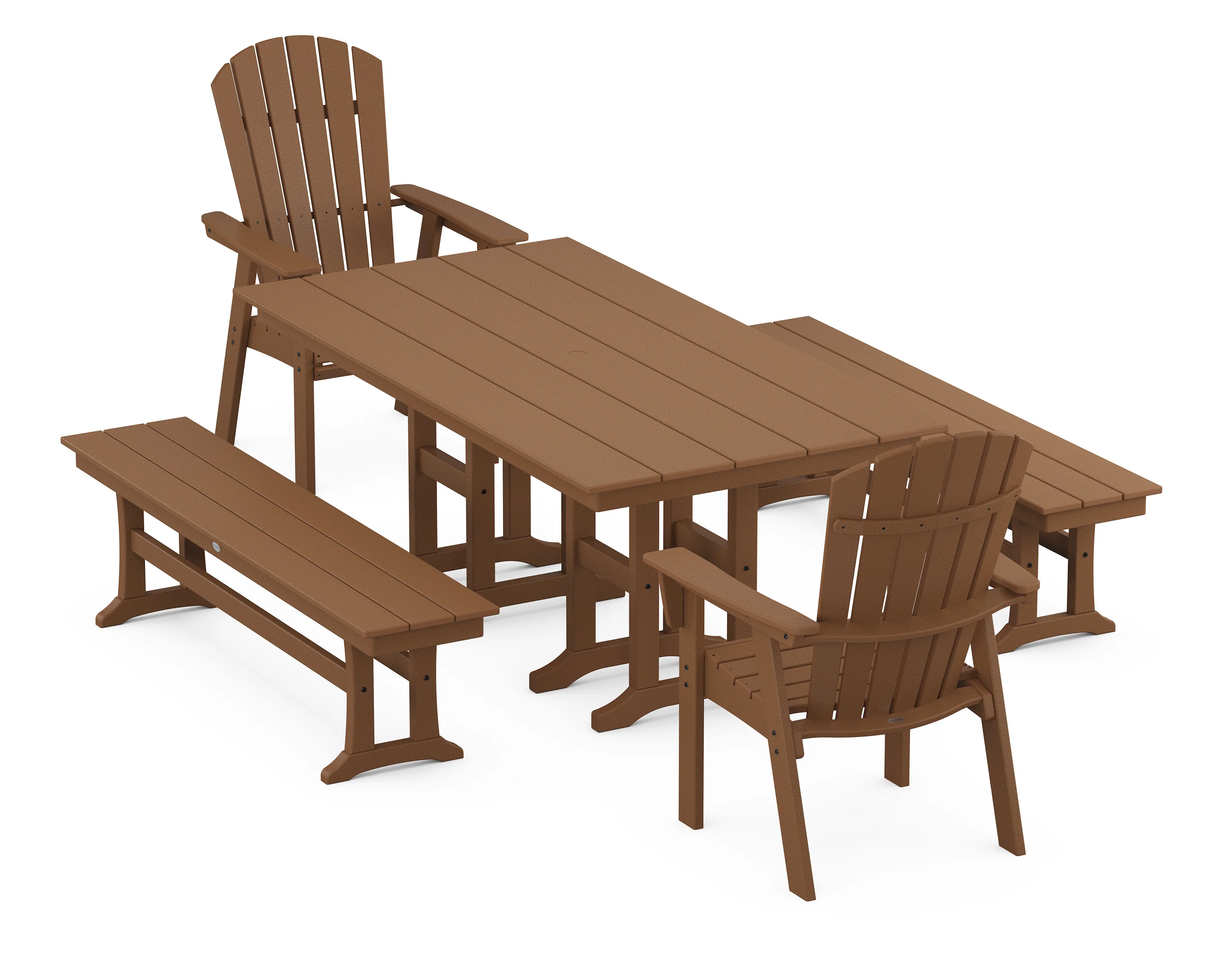 Nautical Curveback Adirondack 5-Piece Farmhouse Dining Set with Benches - Image 9