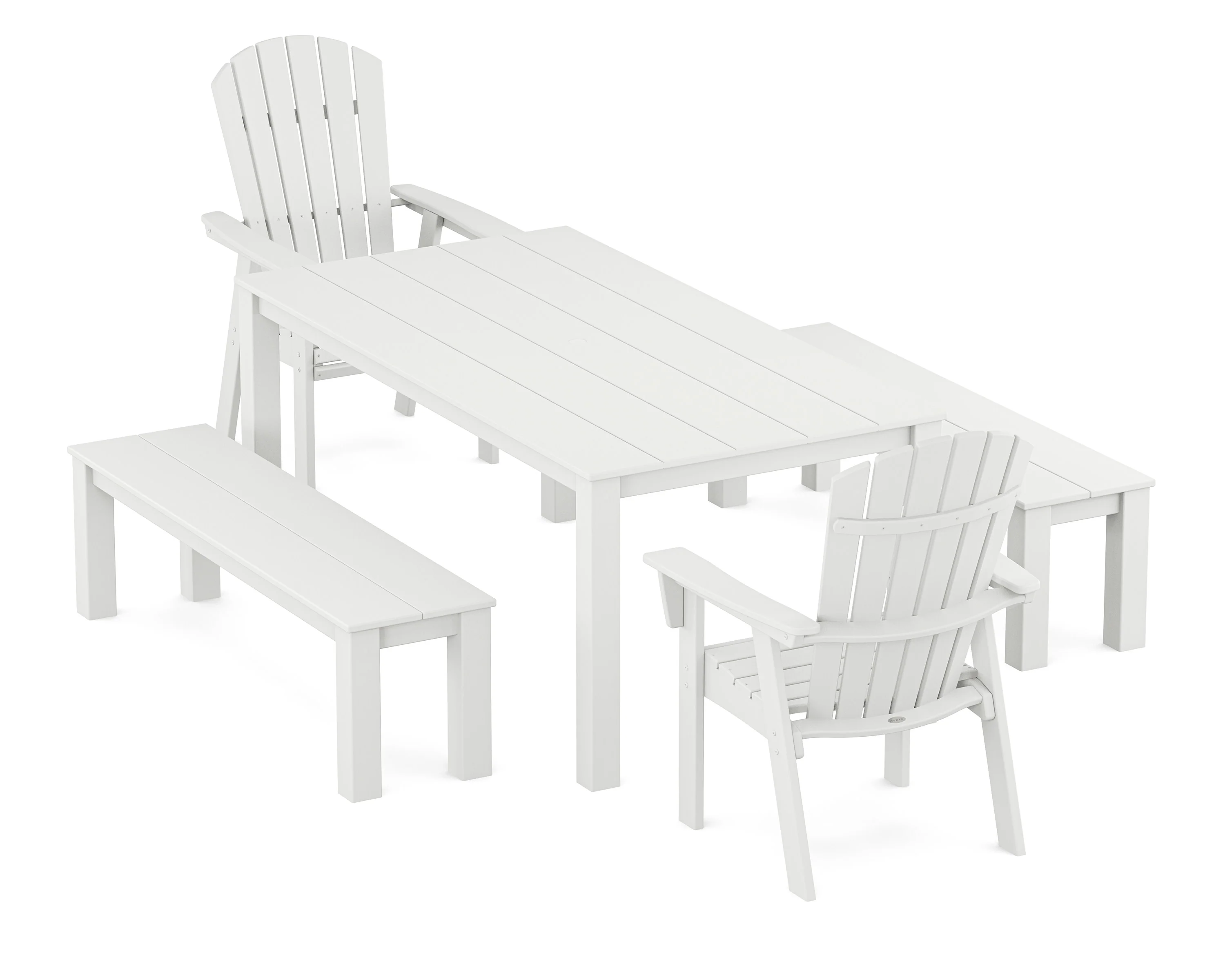Nautical Curveback Adirondack 5-Piece Parsons Dining Set with Benches - Image 5