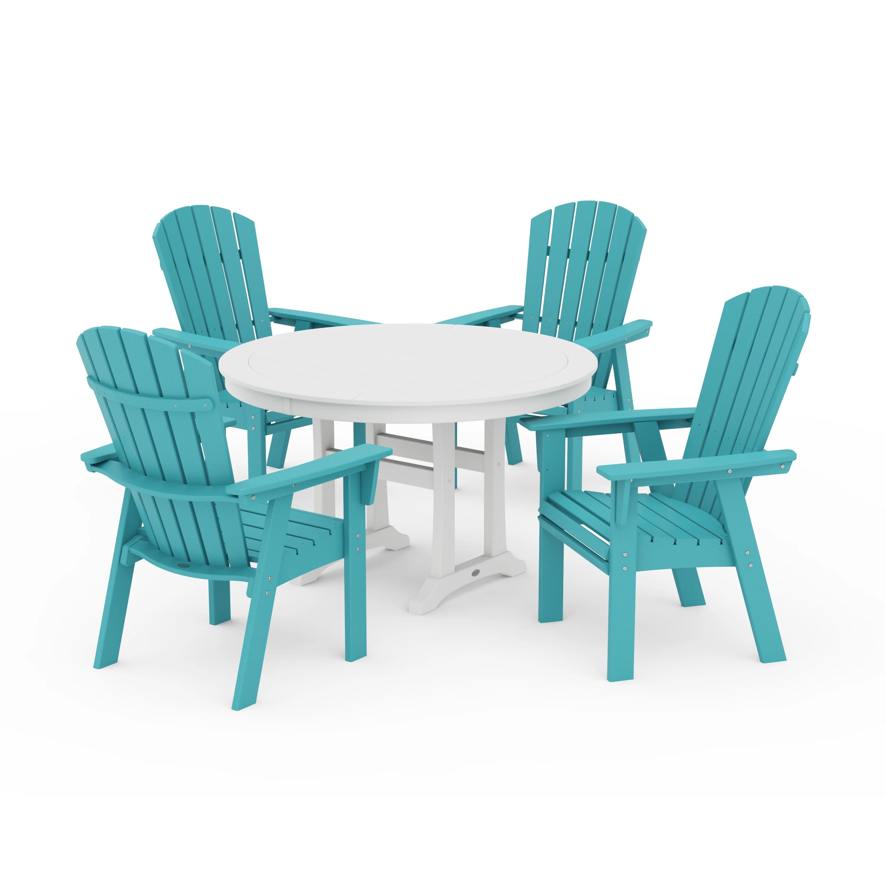 Nautical Curveback Adirondack 5-Piece Round Dining Set with Trestle Legs - Image 5