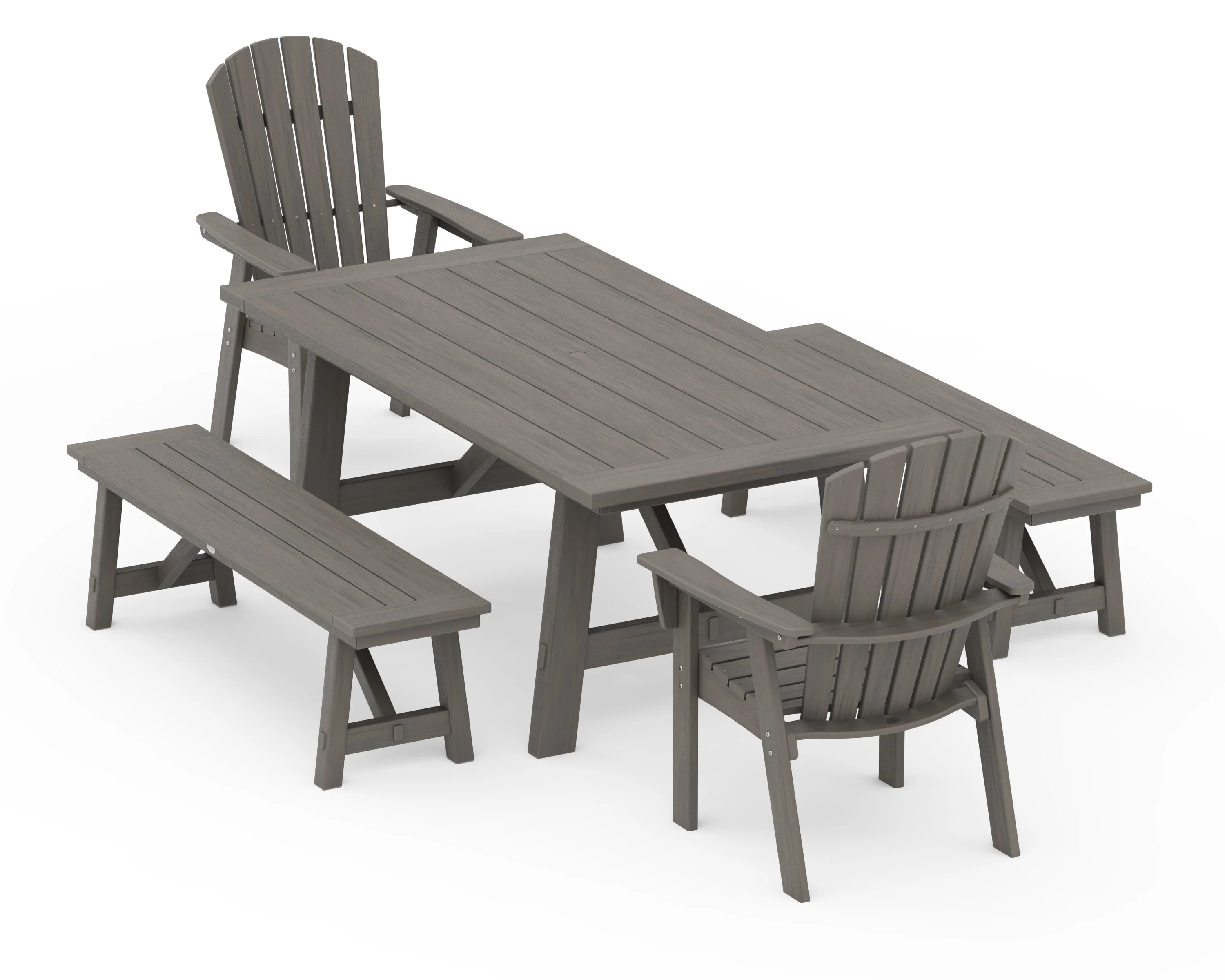 Nautical Curveback Adirondack 5-Piece Rustic Farmhouse Dining Set With Benches - Image 13