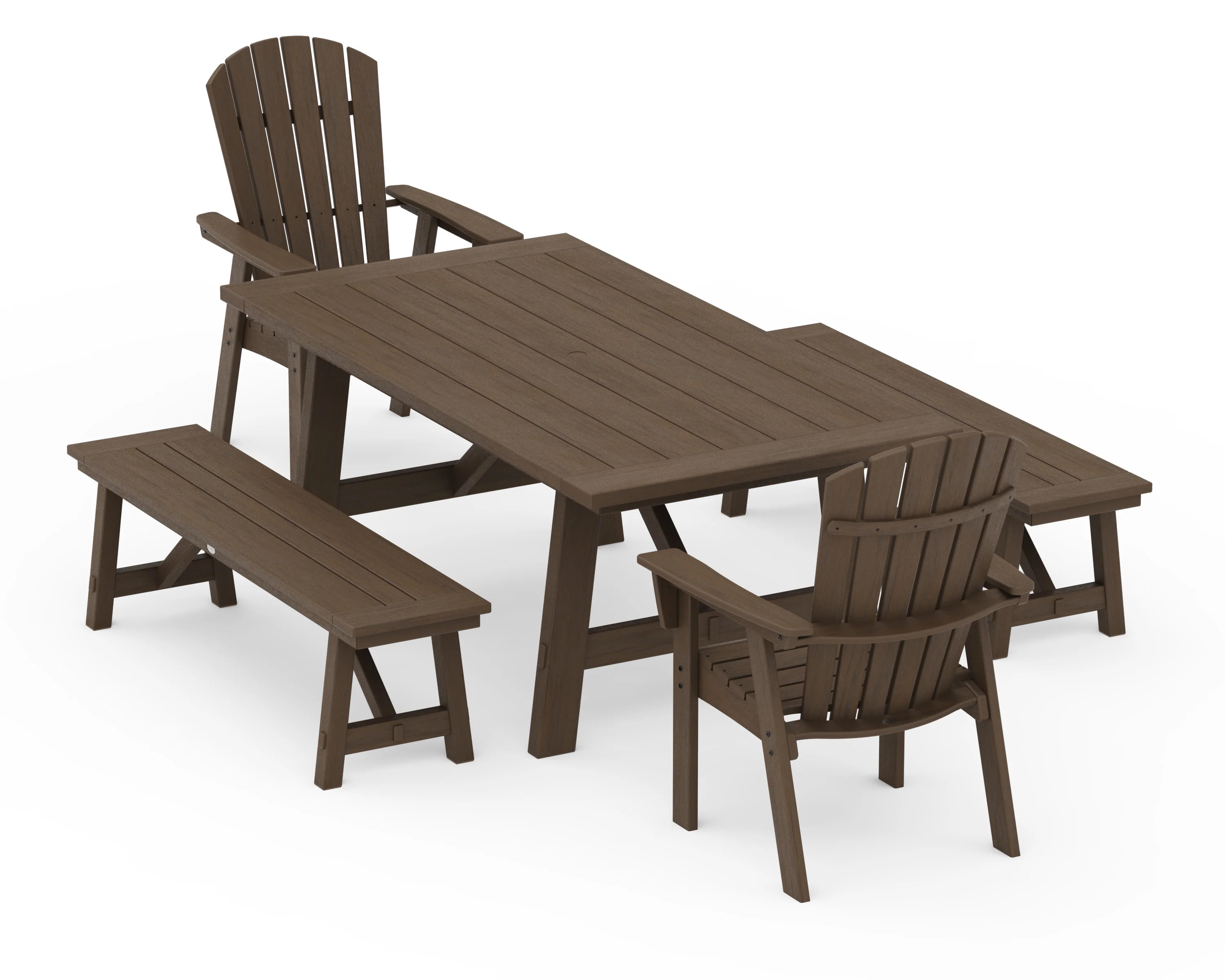 Nautical Curveback Adirondack 5-Piece Rustic Farmhouse Dining Set With Benches - Image 14
