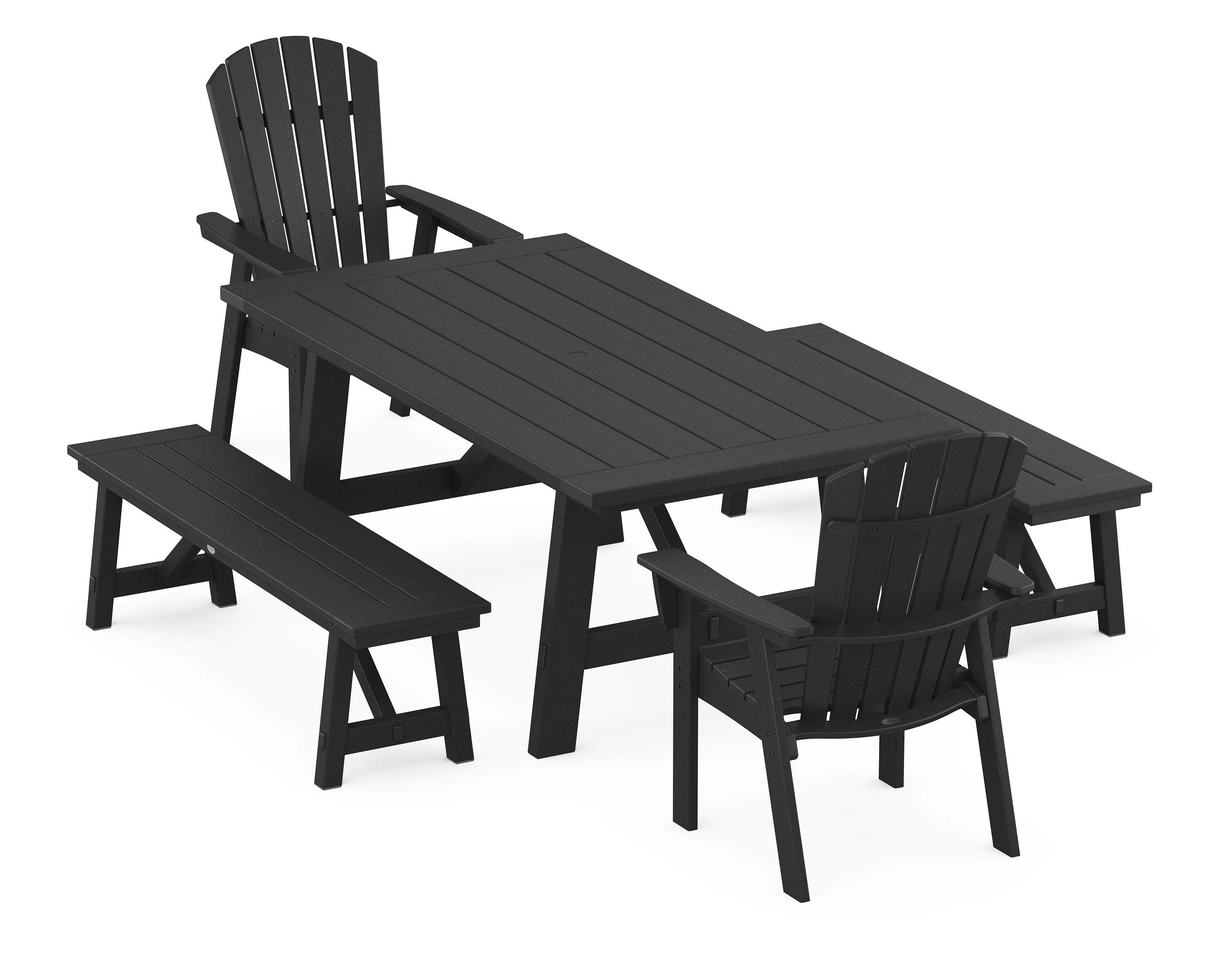 Nautical Curveback Adirondack 5-Piece Rustic Farmhouse Dining Set With Benches - Image 6
