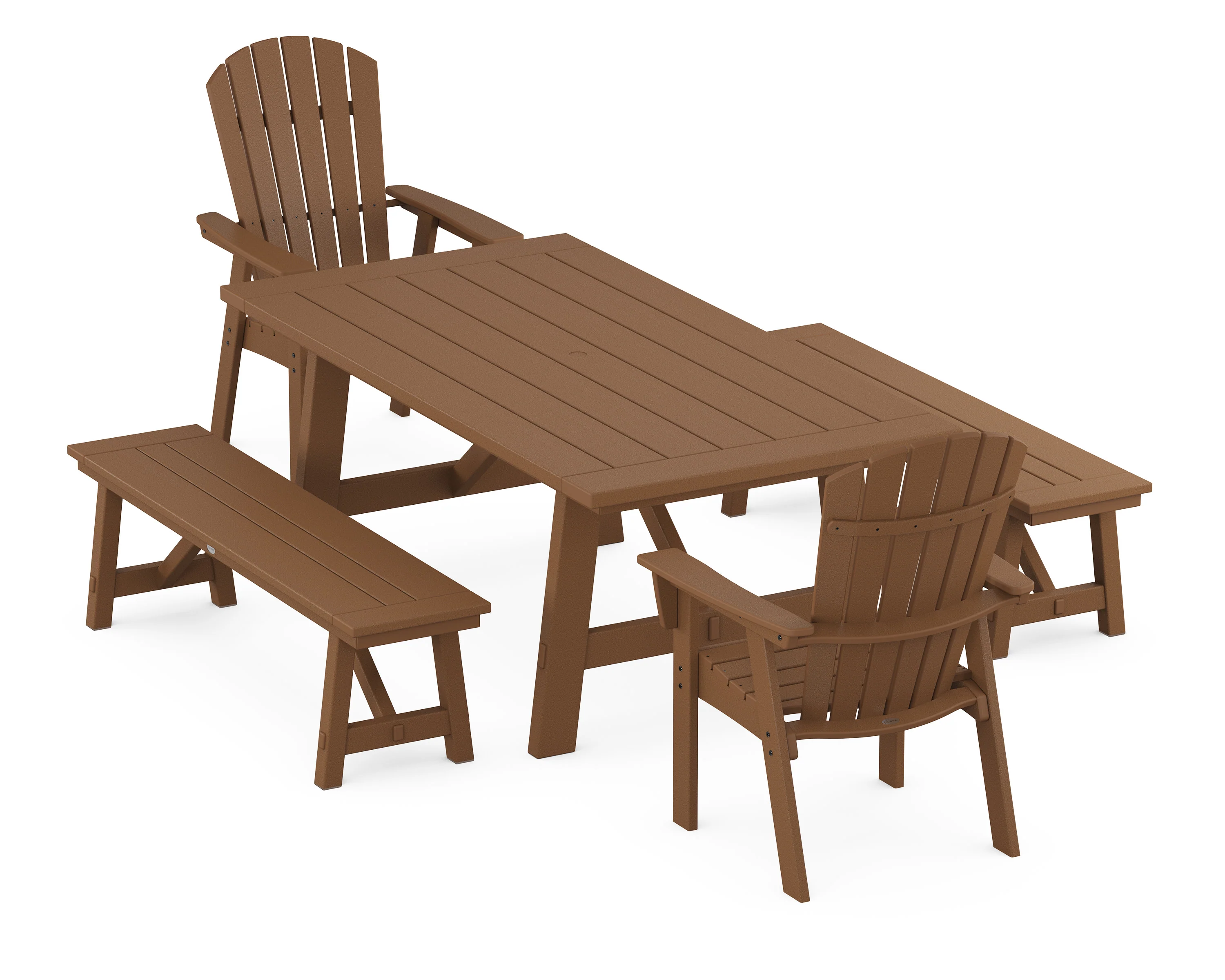 Nautical Curveback Adirondack 5-Piece Rustic Farmhouse Dining Set With Benches - Image 9