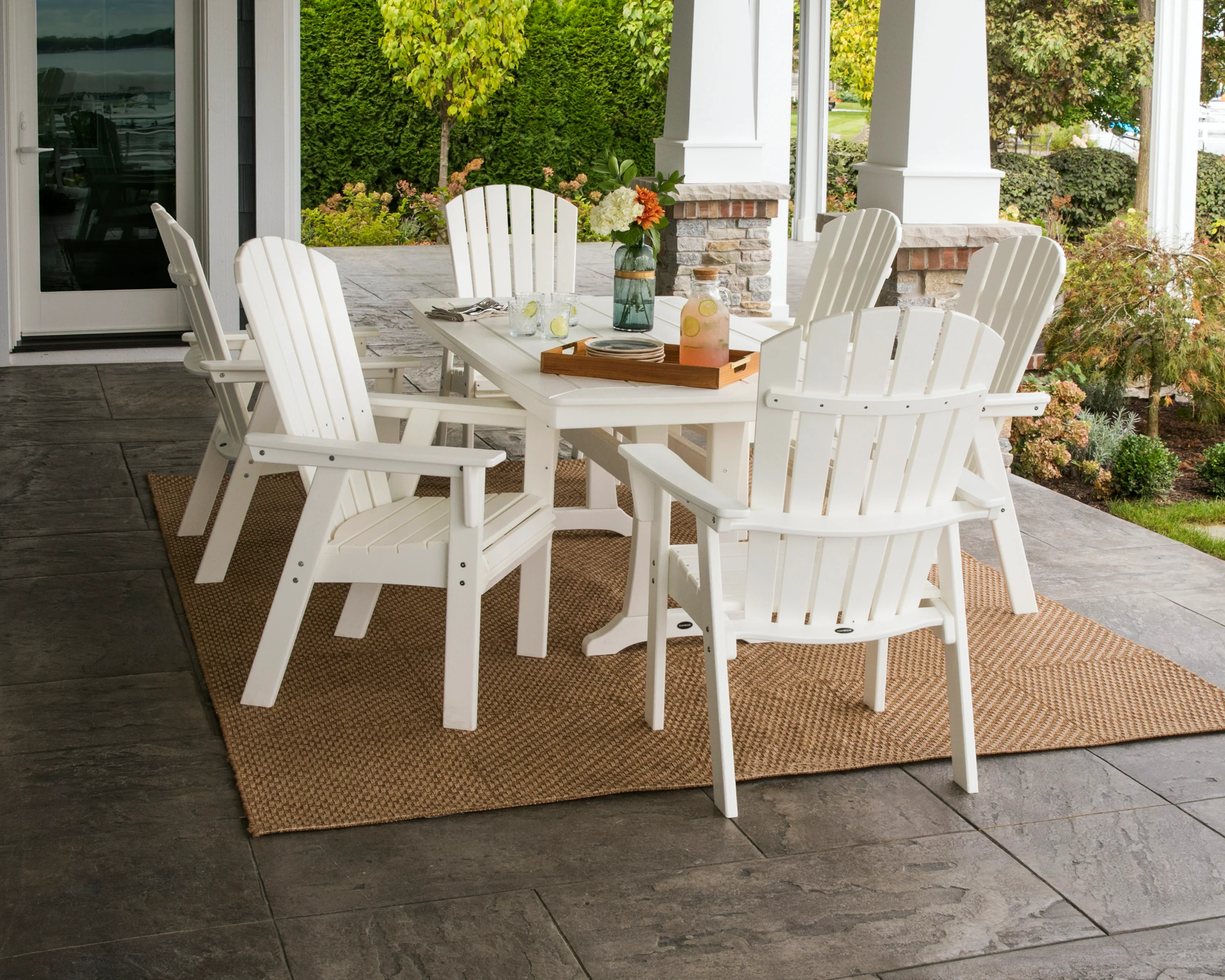Nautical Curveback Adirondack 7-Piece Dining Set with Trestle Legs - Image 3