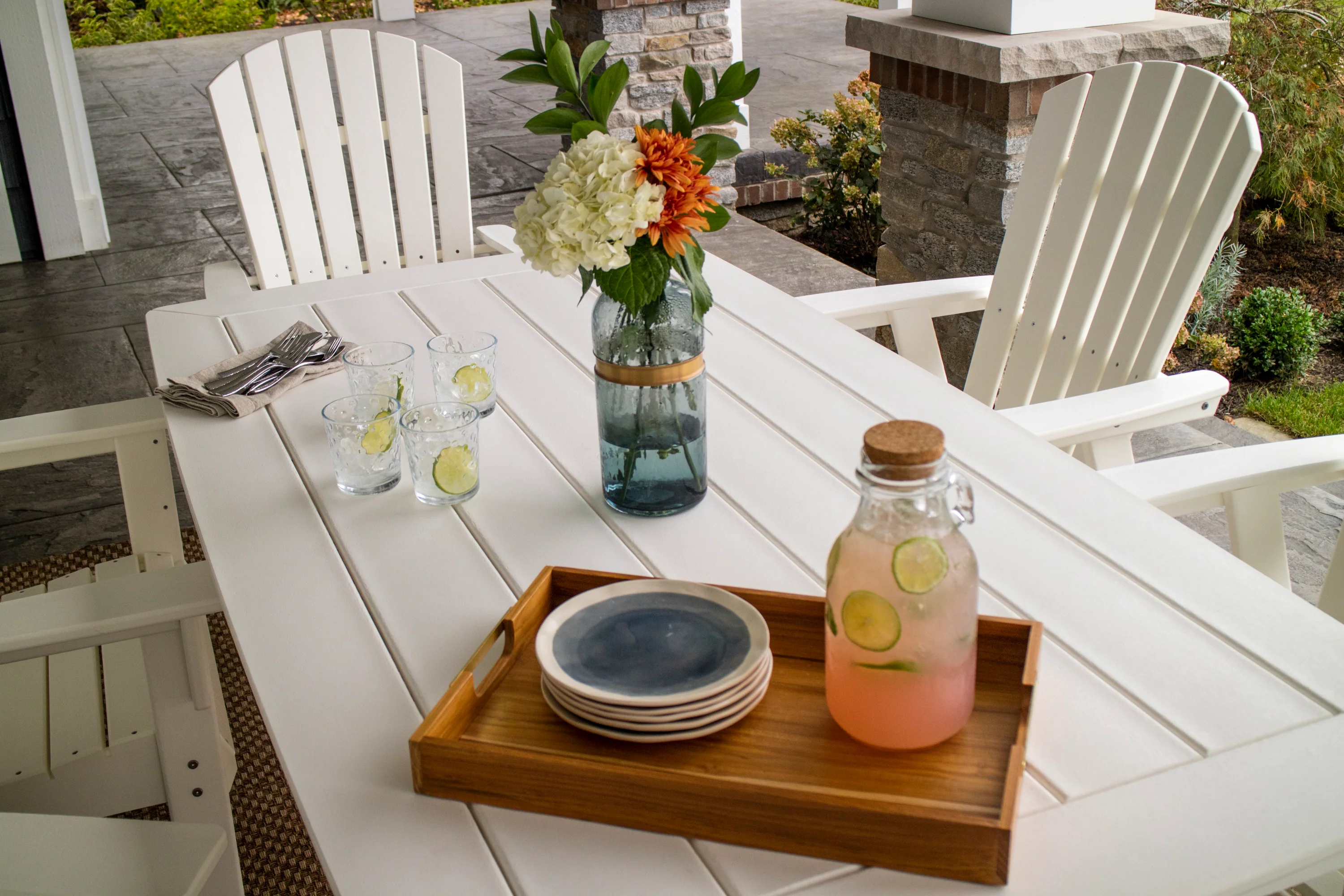 Nautical Curveback Adirondack 7-Piece Dining Set with Trestle Legs - Image 6
