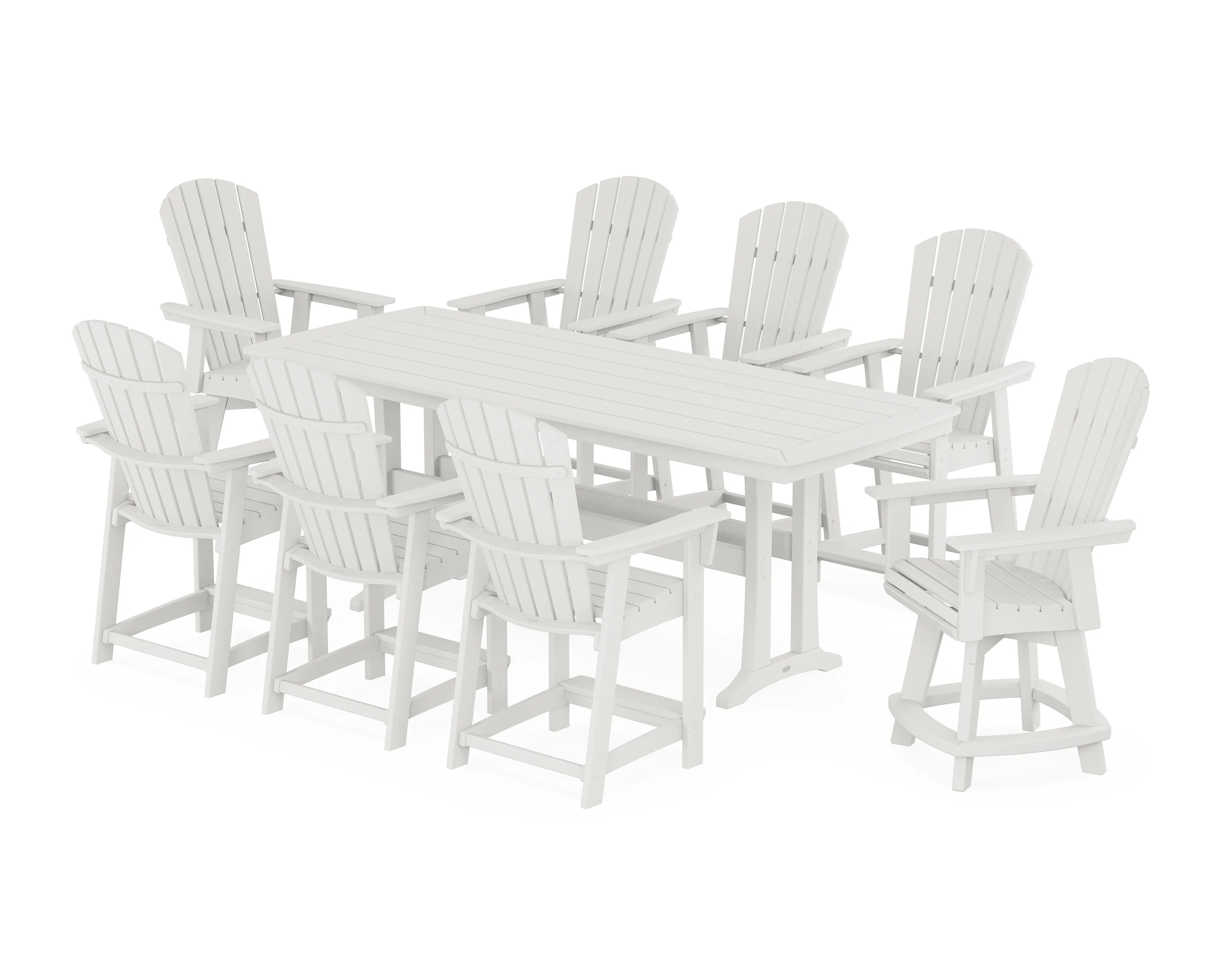 Nautical Curveback Adirondack Swivel 9-Piece Counter Set with Trestle Legs - Image 10