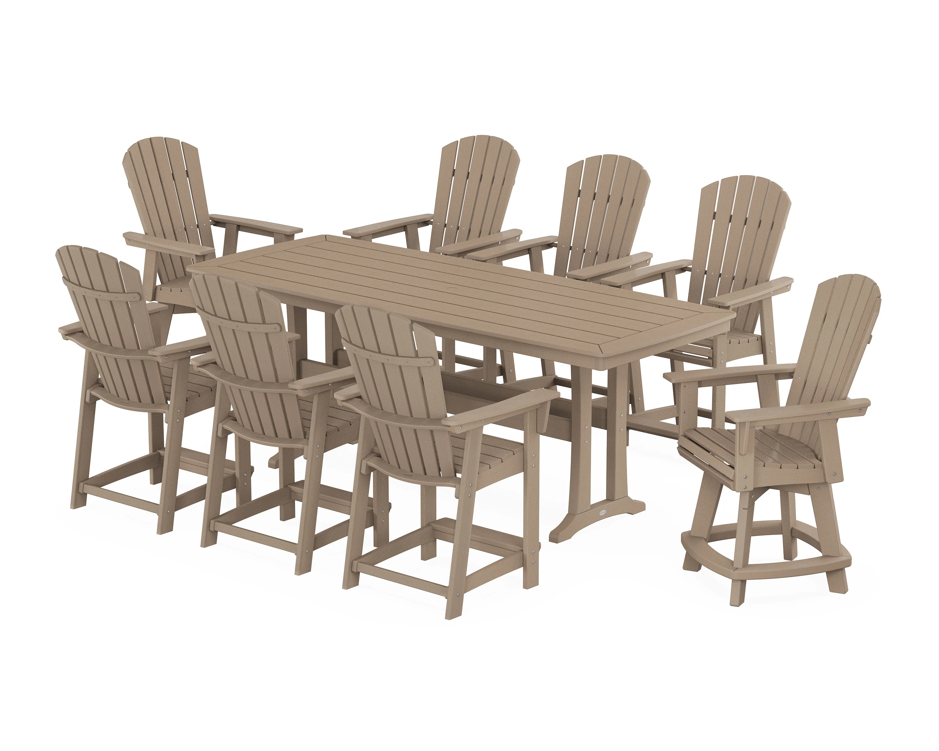 Nautical Curveback Adirondack Swivel 9-Piece Counter Set with Trestle Legs - Image 11