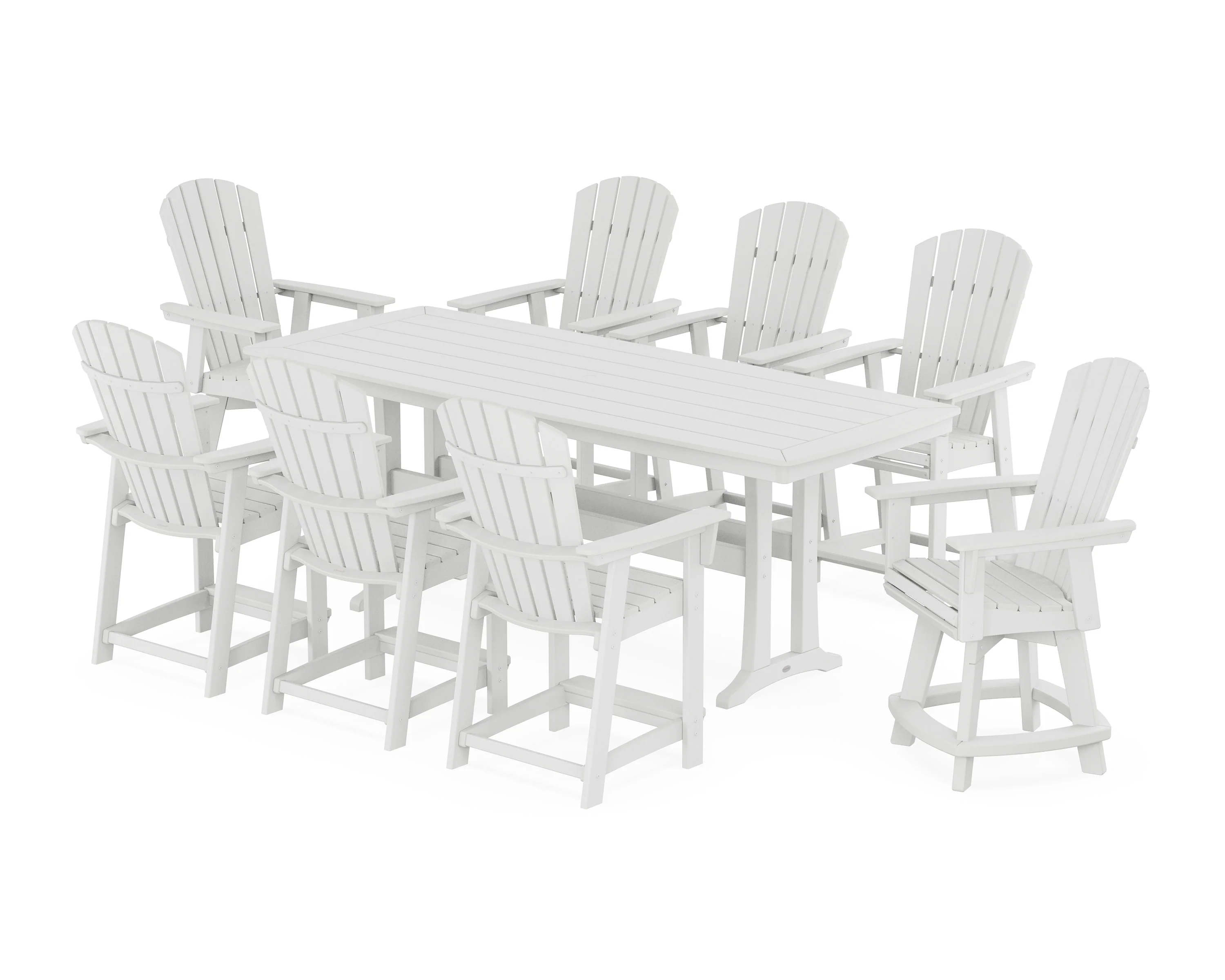 Nautical Curveback Adirondack Swivel 9-Piece Counter Set with Trestle Legs - Image 12