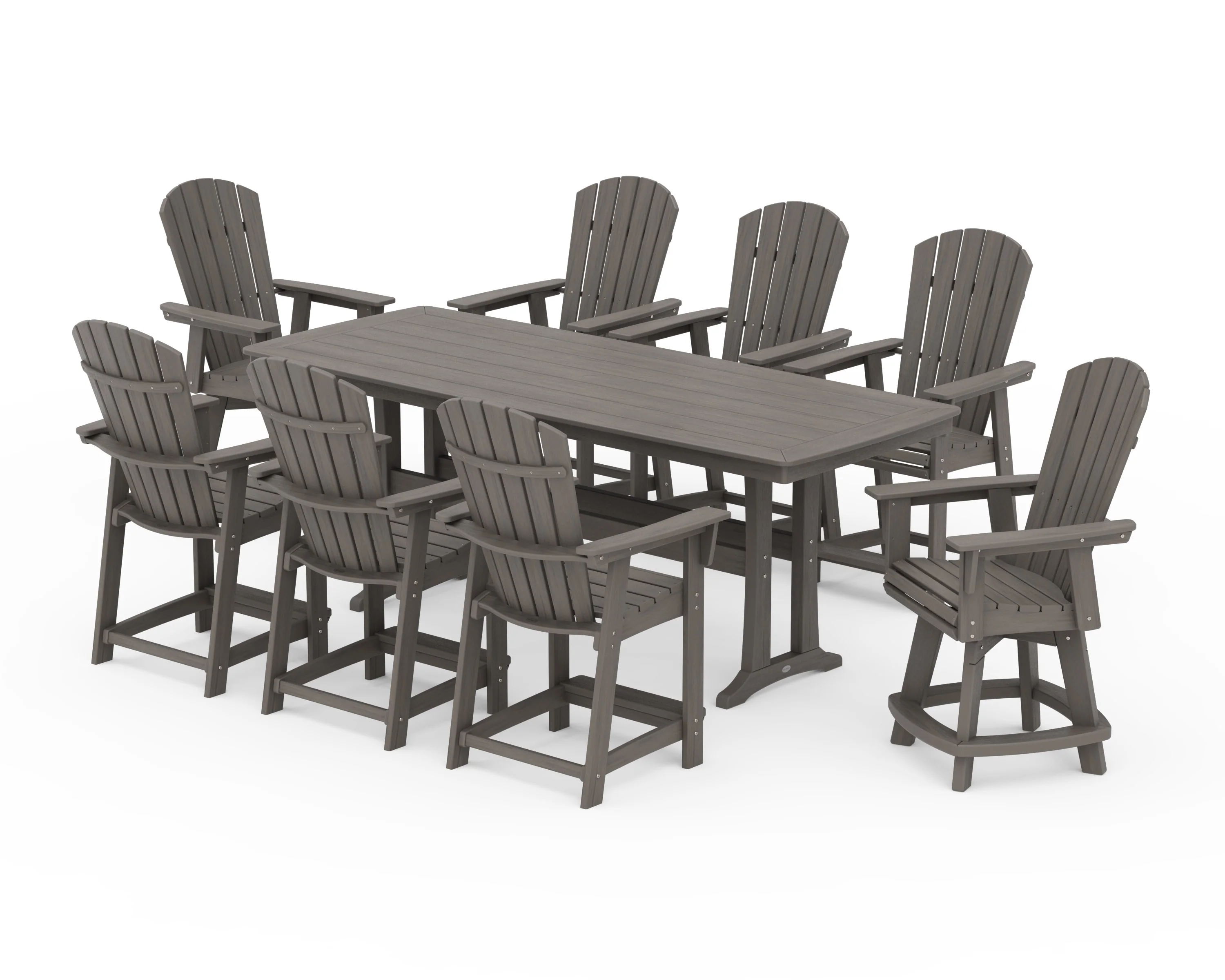 Nautical Curveback Adirondack Swivel 9-Piece Counter Set with Trestle Legs - Image 13