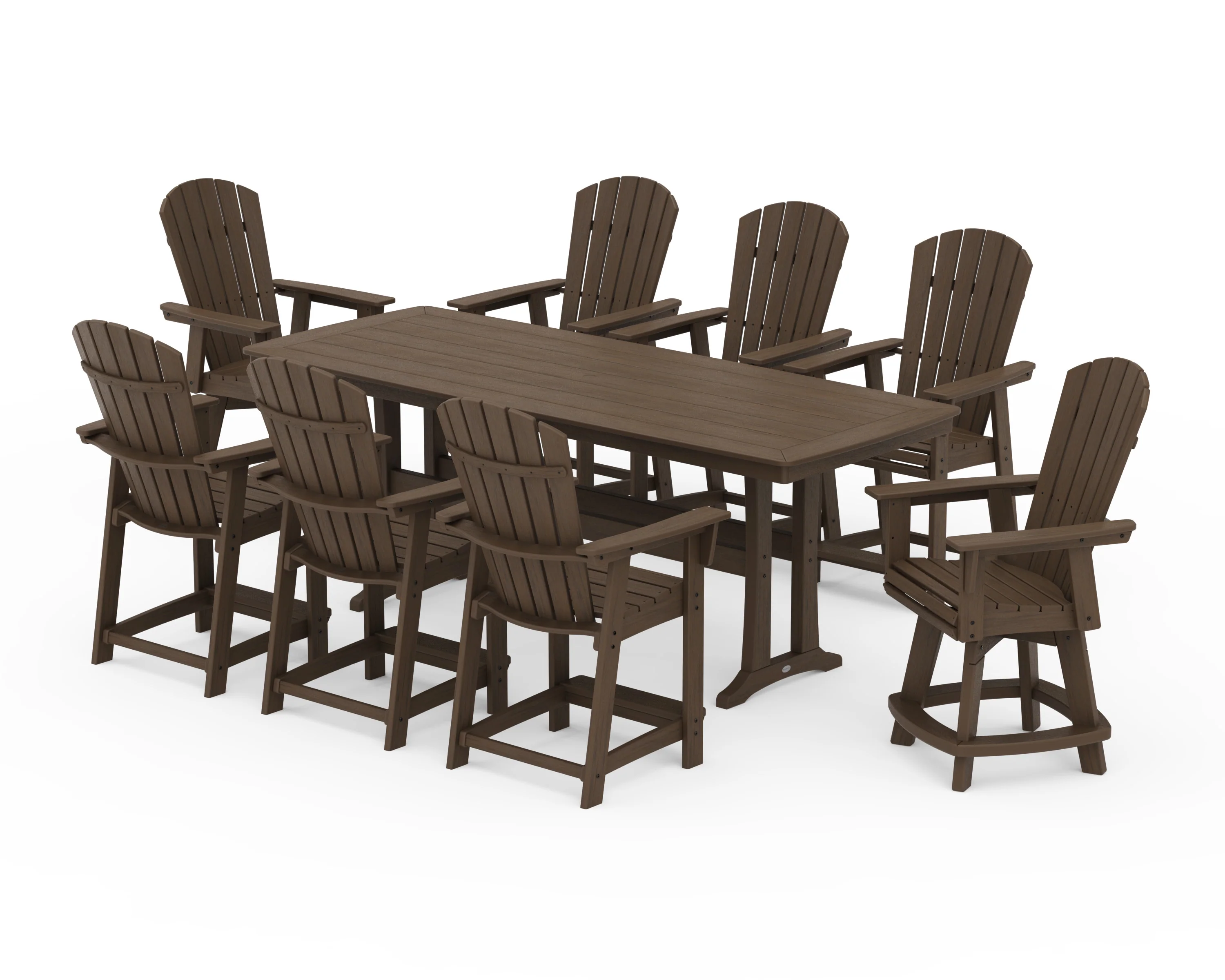 Nautical Curveback Adirondack Swivel 9-Piece Counter Set with Trestle Legs - Image 14