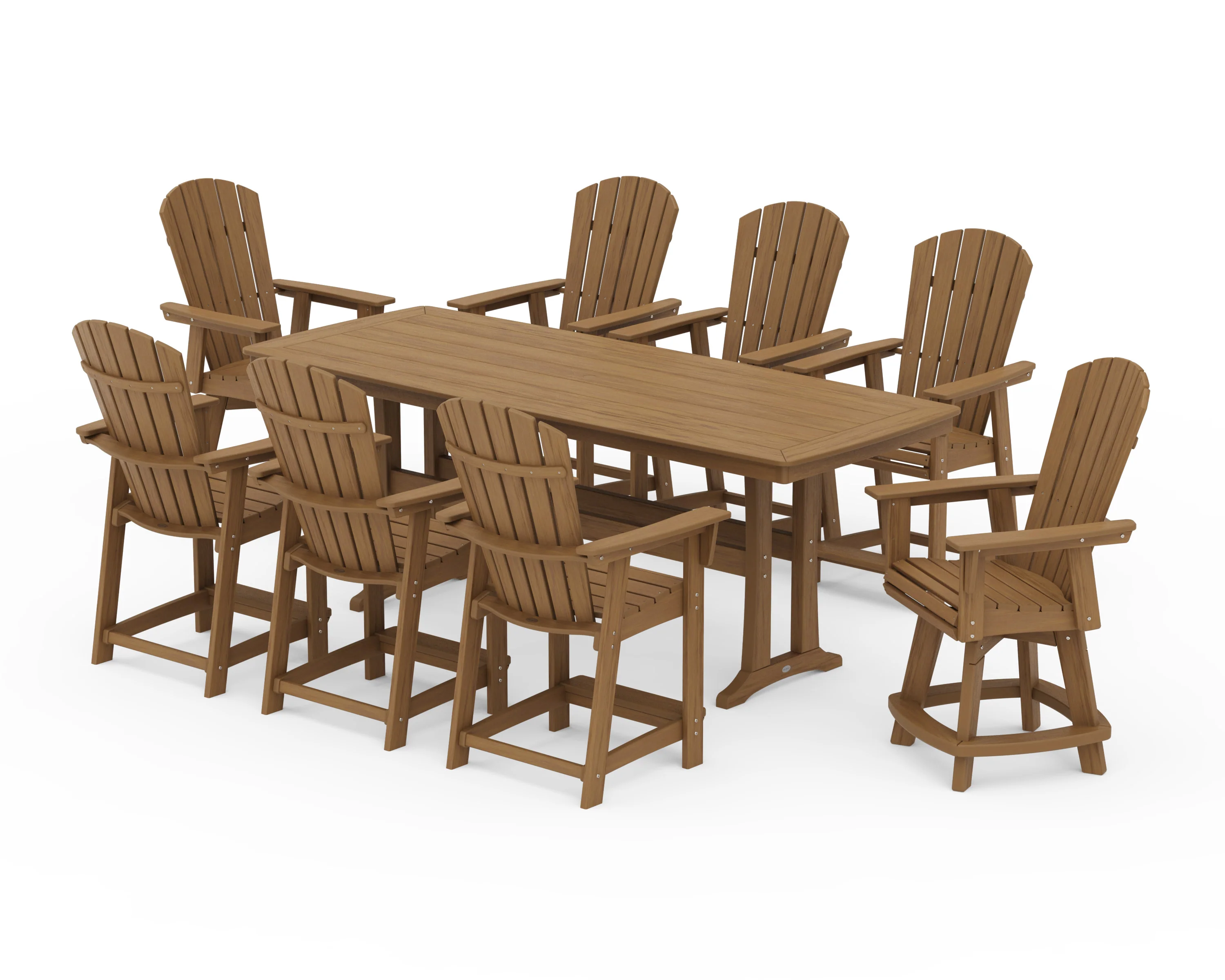 Nautical Curveback Adirondack Swivel 9-Piece Counter Set with Trestle Legs - Image 15