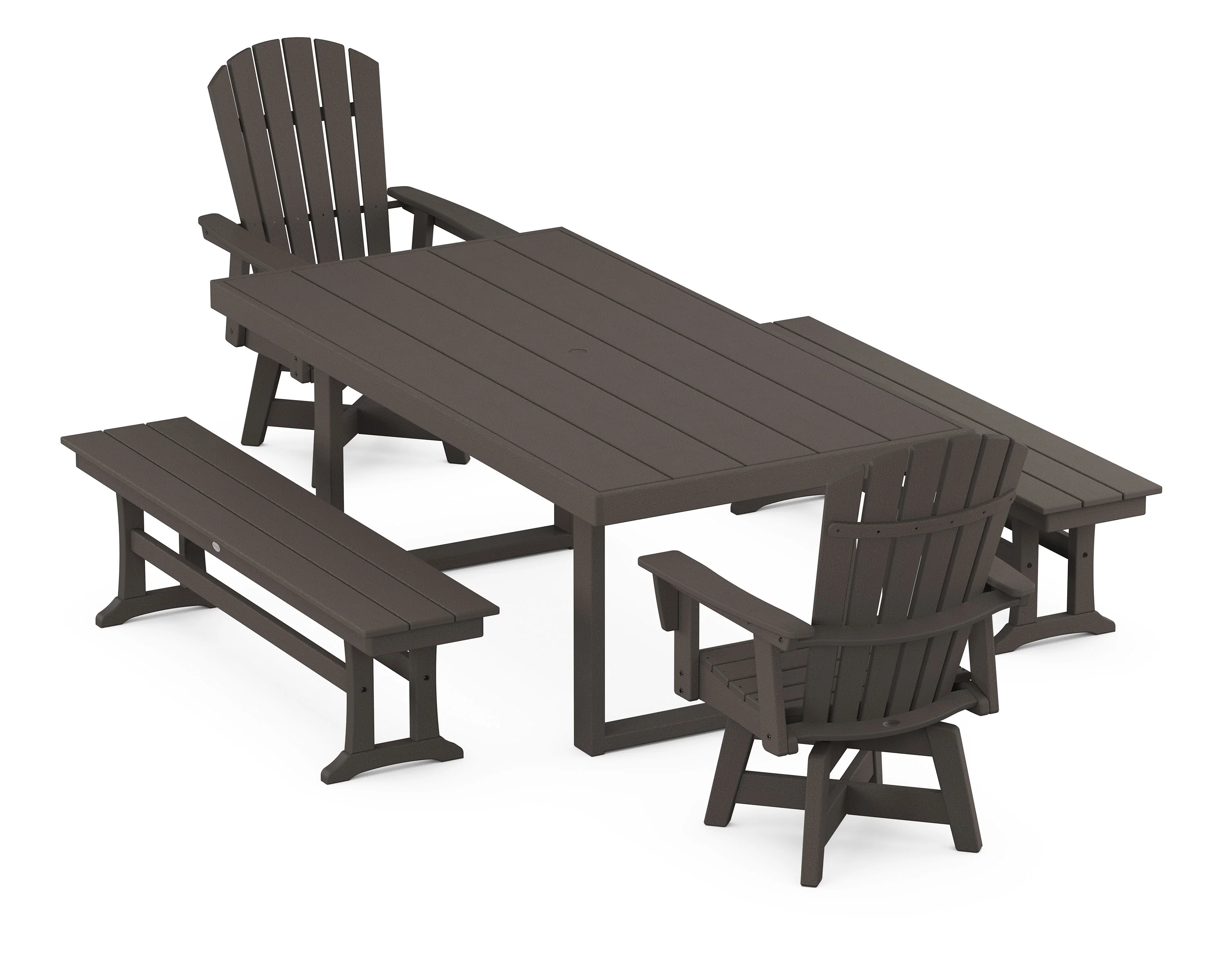 Nautical Curveback Adirondack Swivel Chair 5-Piece Dining Set with Benches - Image 10