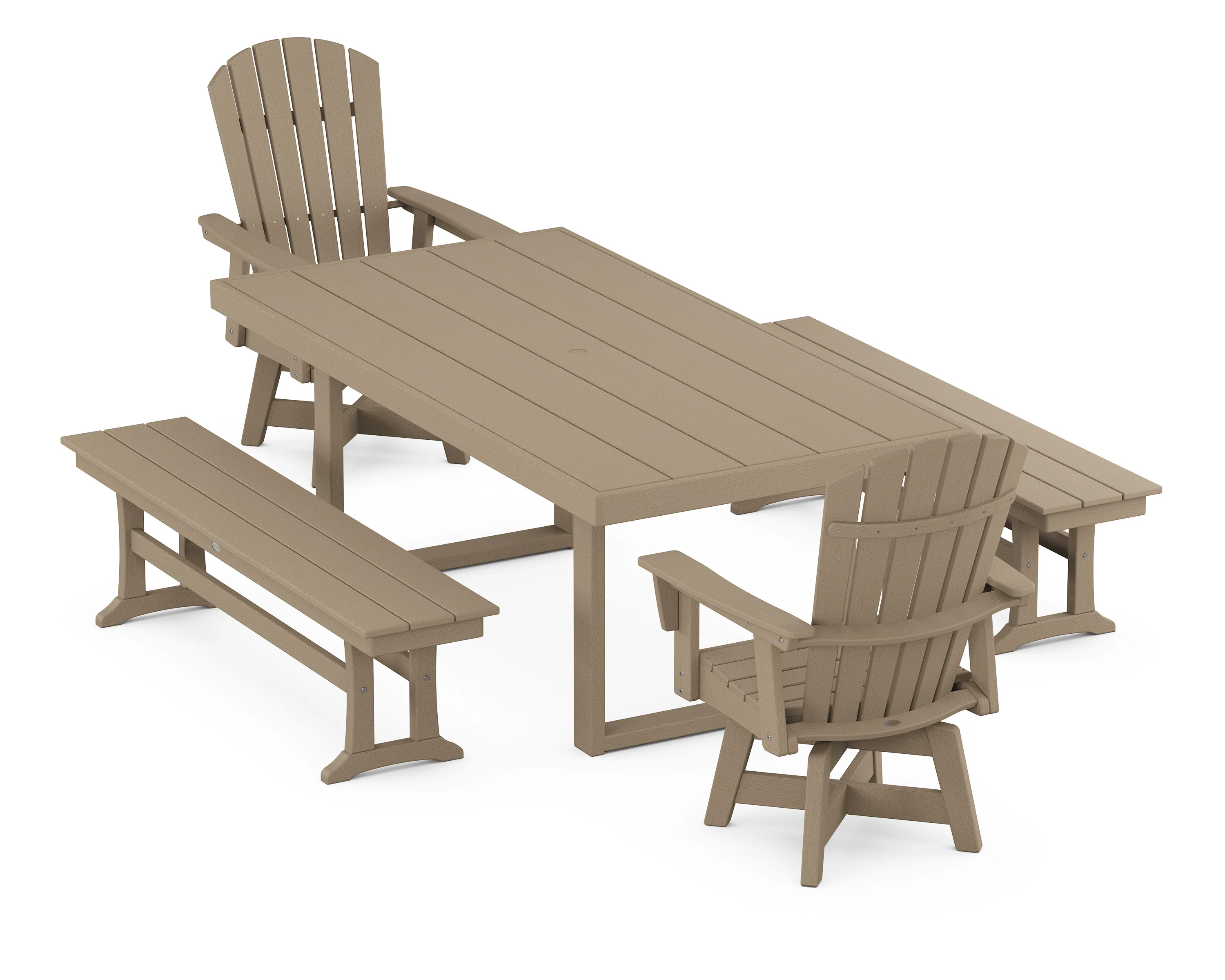 Nautical Curveback Adirondack Swivel Chair 5-Piece Dining Set with Benches - Image 11