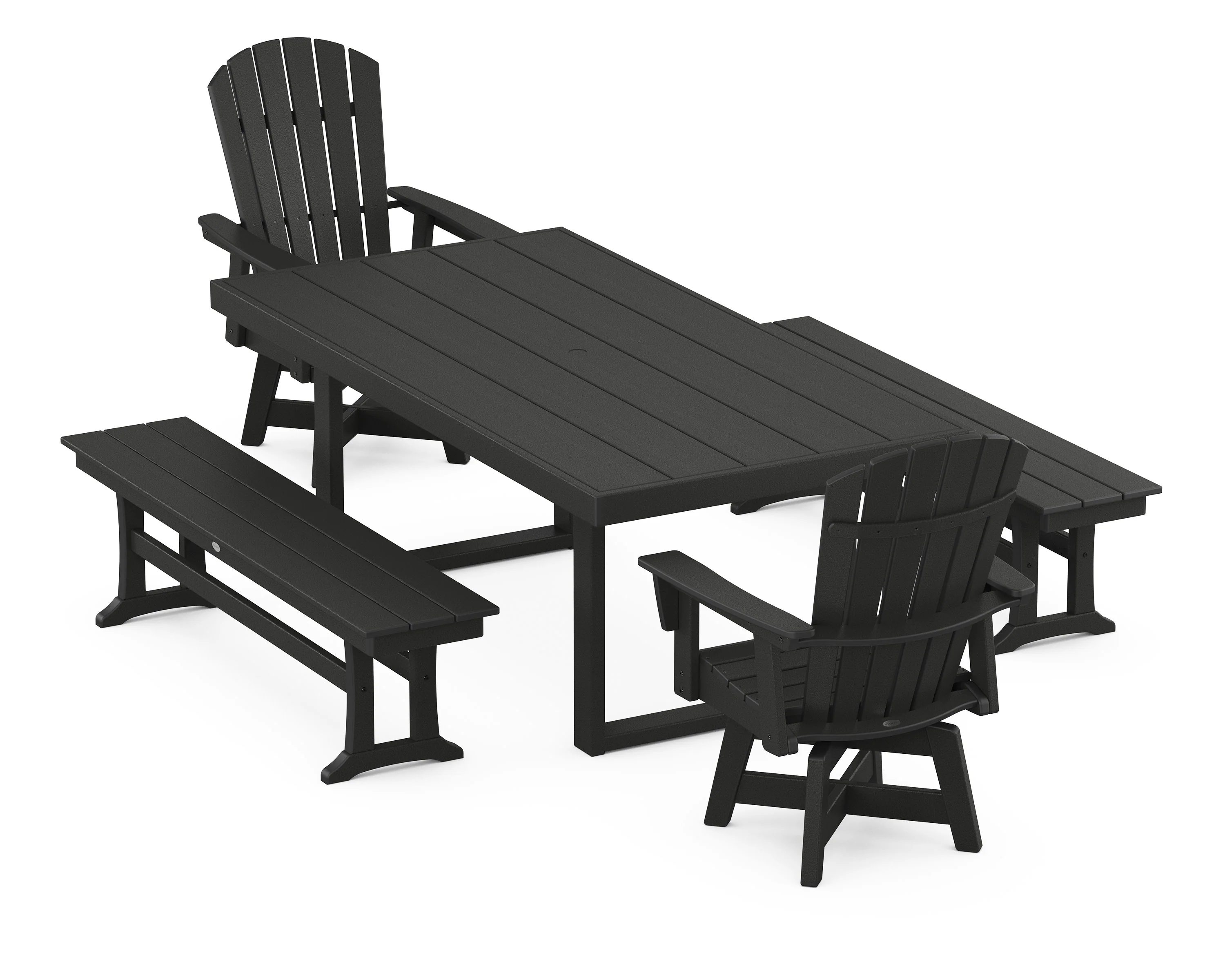 Nautical Curveback Adirondack Swivel Chair 5-Piece Dining Set with Benches - Image 12