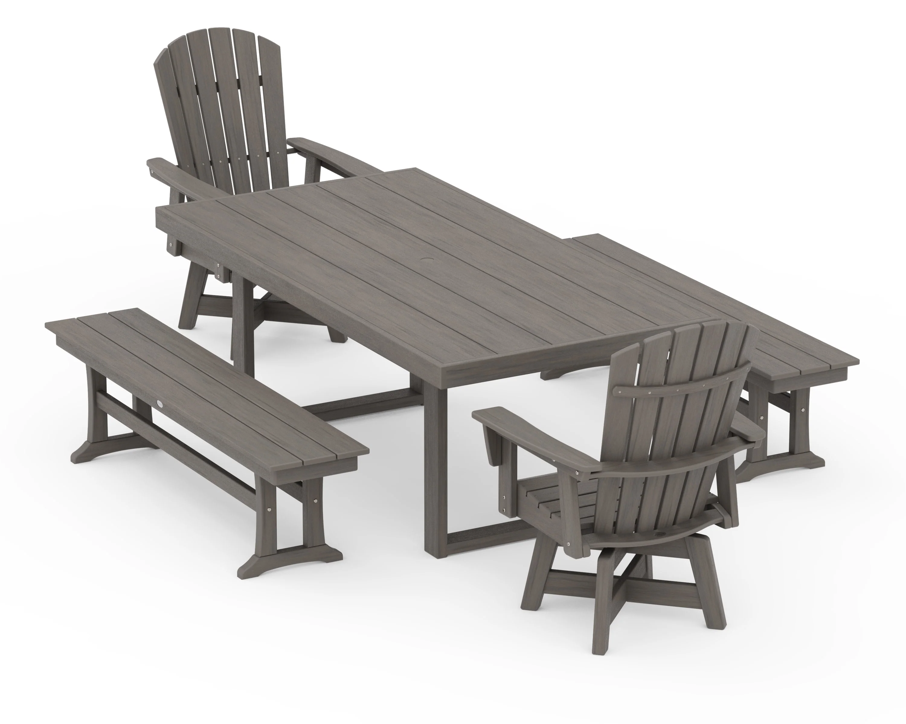 Nautical Curveback Adirondack Swivel Chair 5-Piece Dining Set with Benches - Image 13