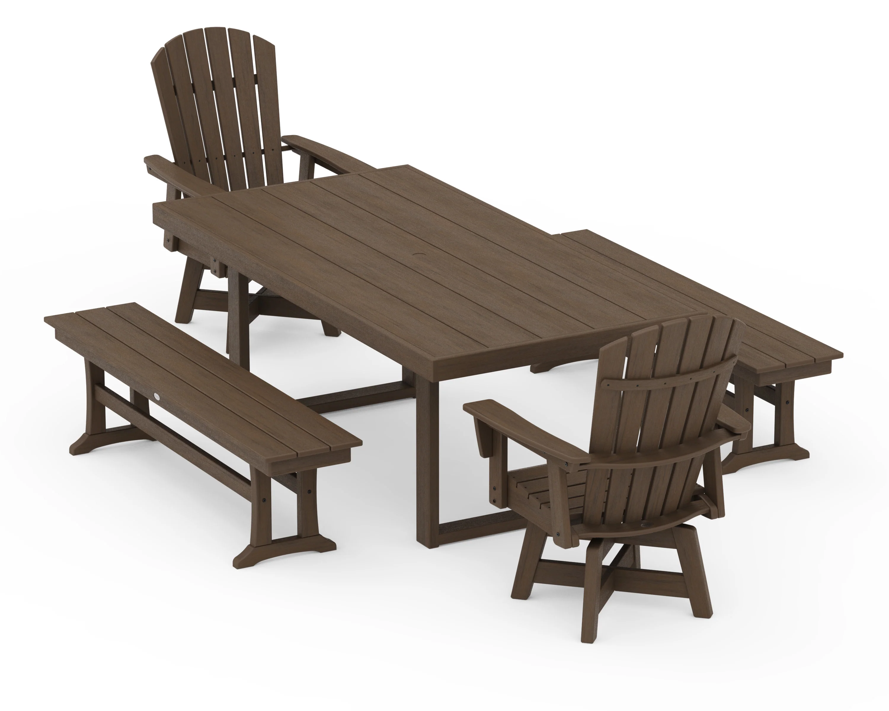 Nautical Curveback Adirondack Swivel Chair 5-Piece Dining Set with Benches - Image 14