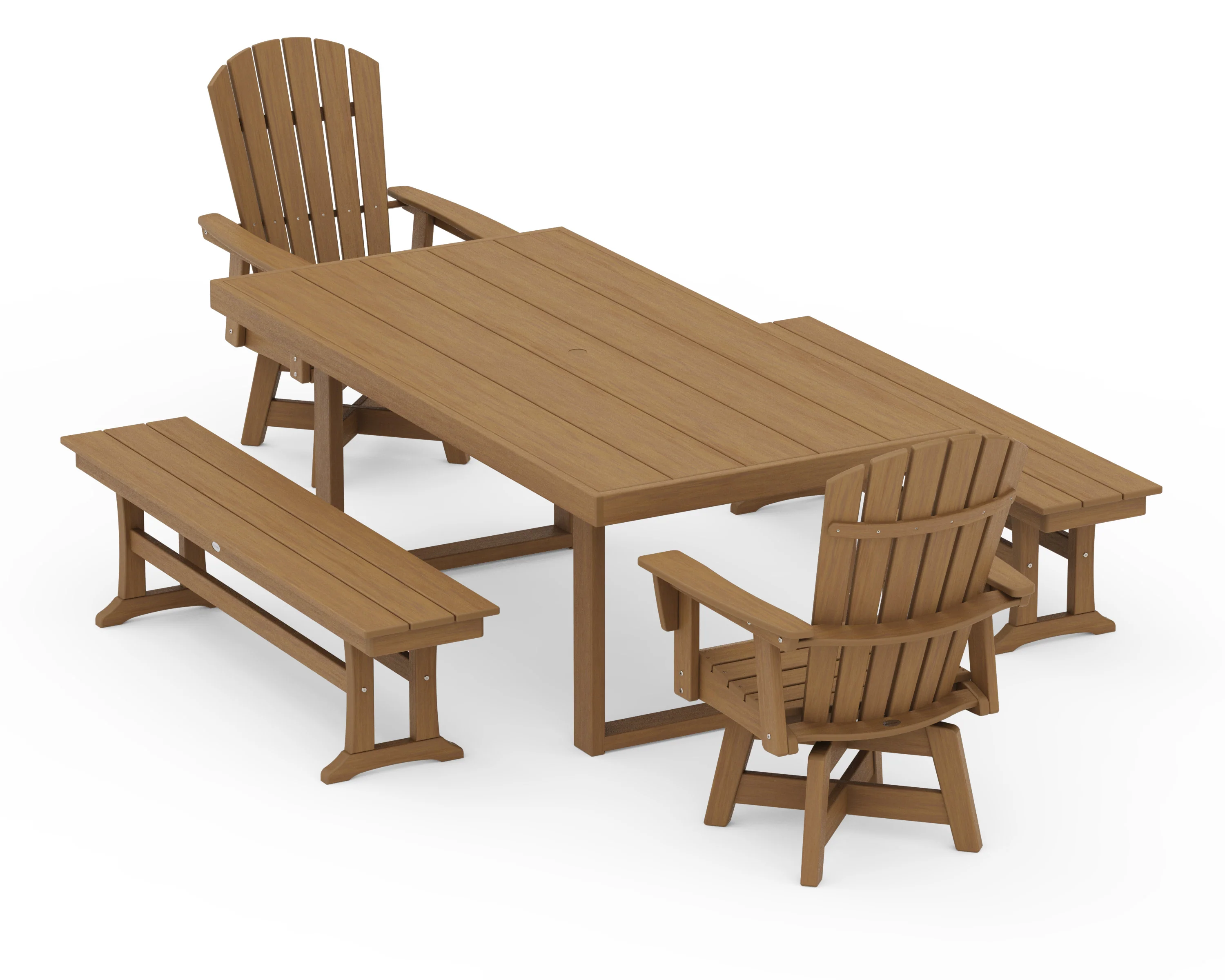 Nautical Curveback Adirondack Swivel Chair 5-Piece Dining Set with Benches - Image 15