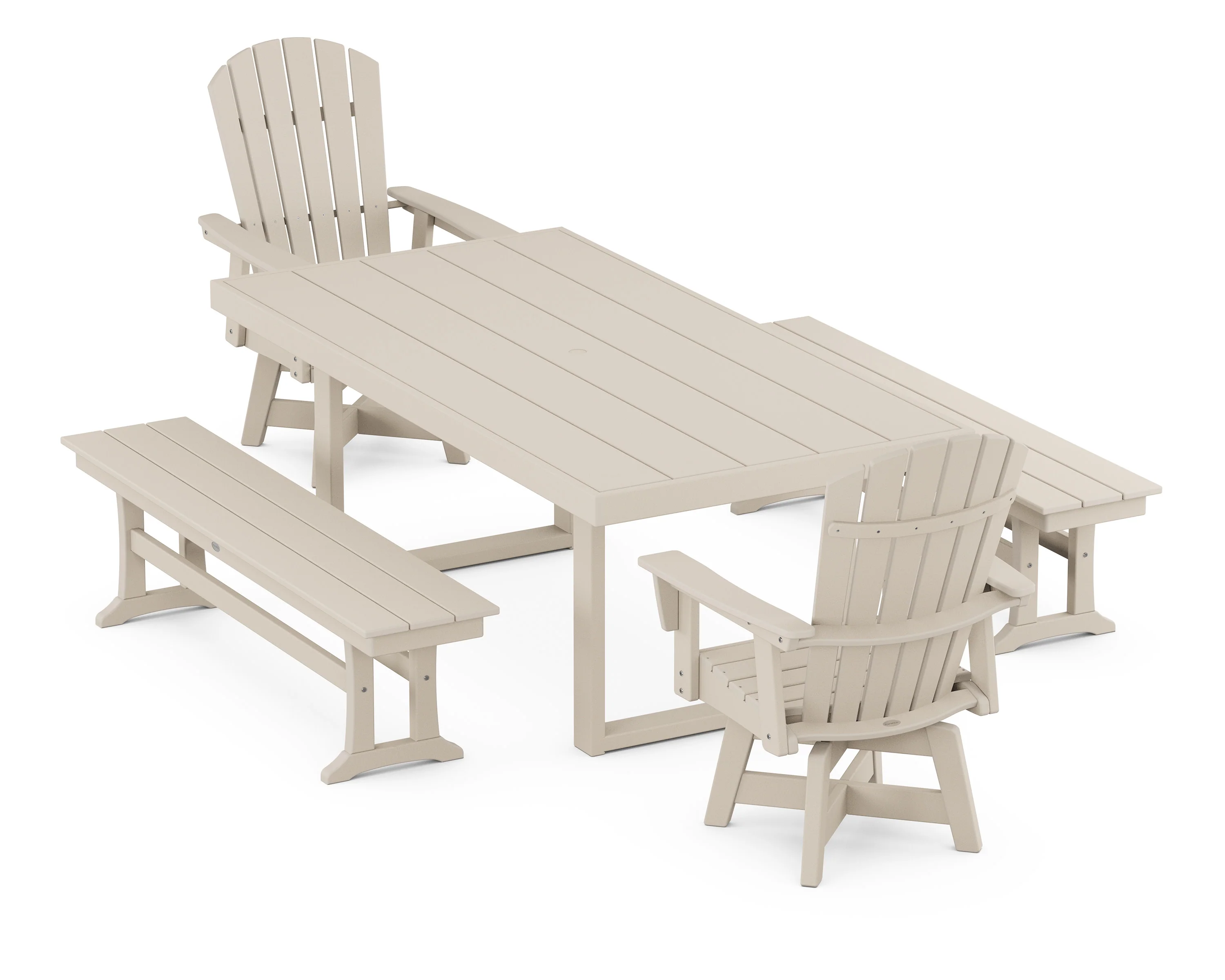 Nautical Curveback Adirondack Swivel Chair 5-Piece Dining Set with Benches - Image 5