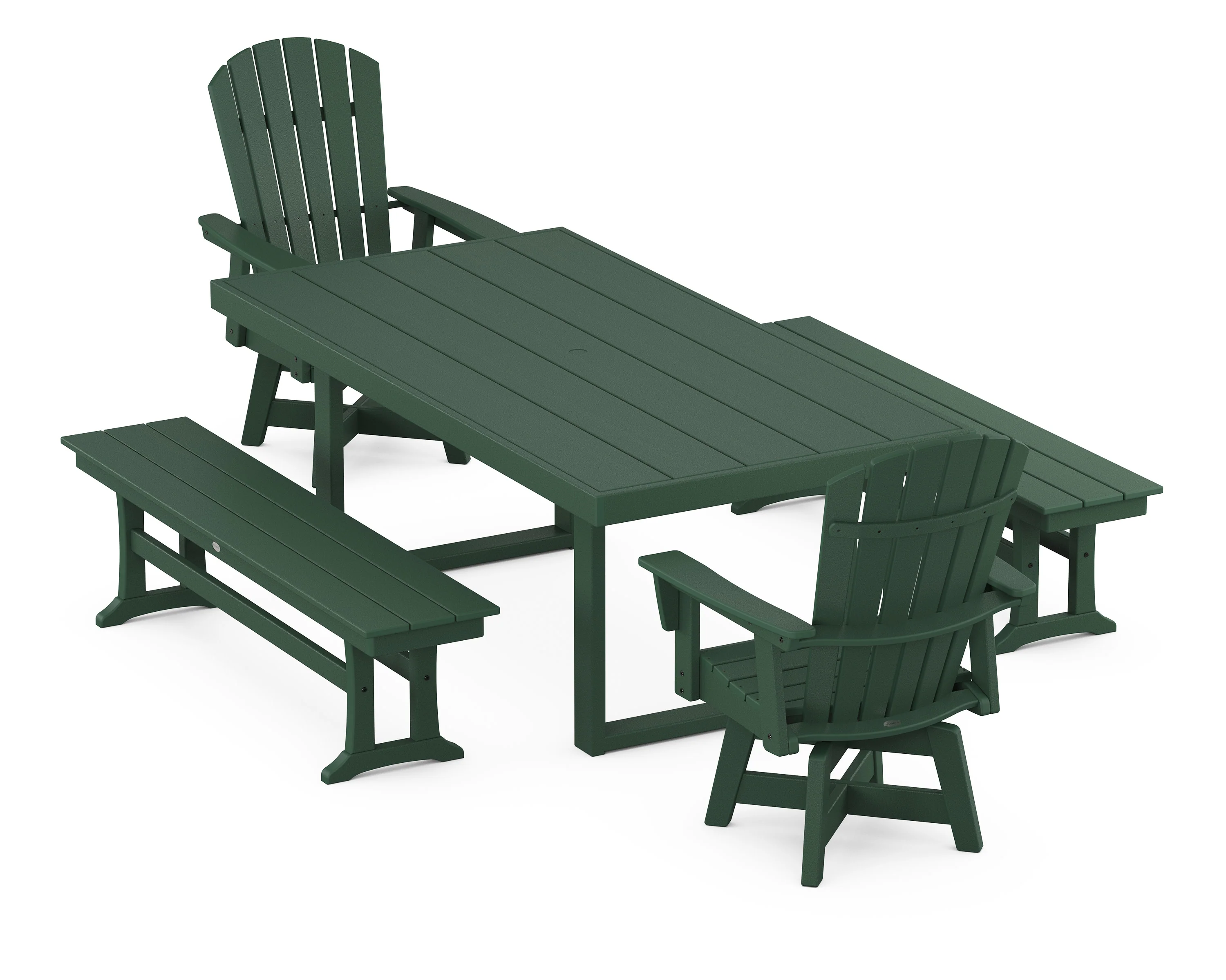 Nautical Curveback Adirondack Swivel Chair 5-Piece Dining Set with Benches - Image 6