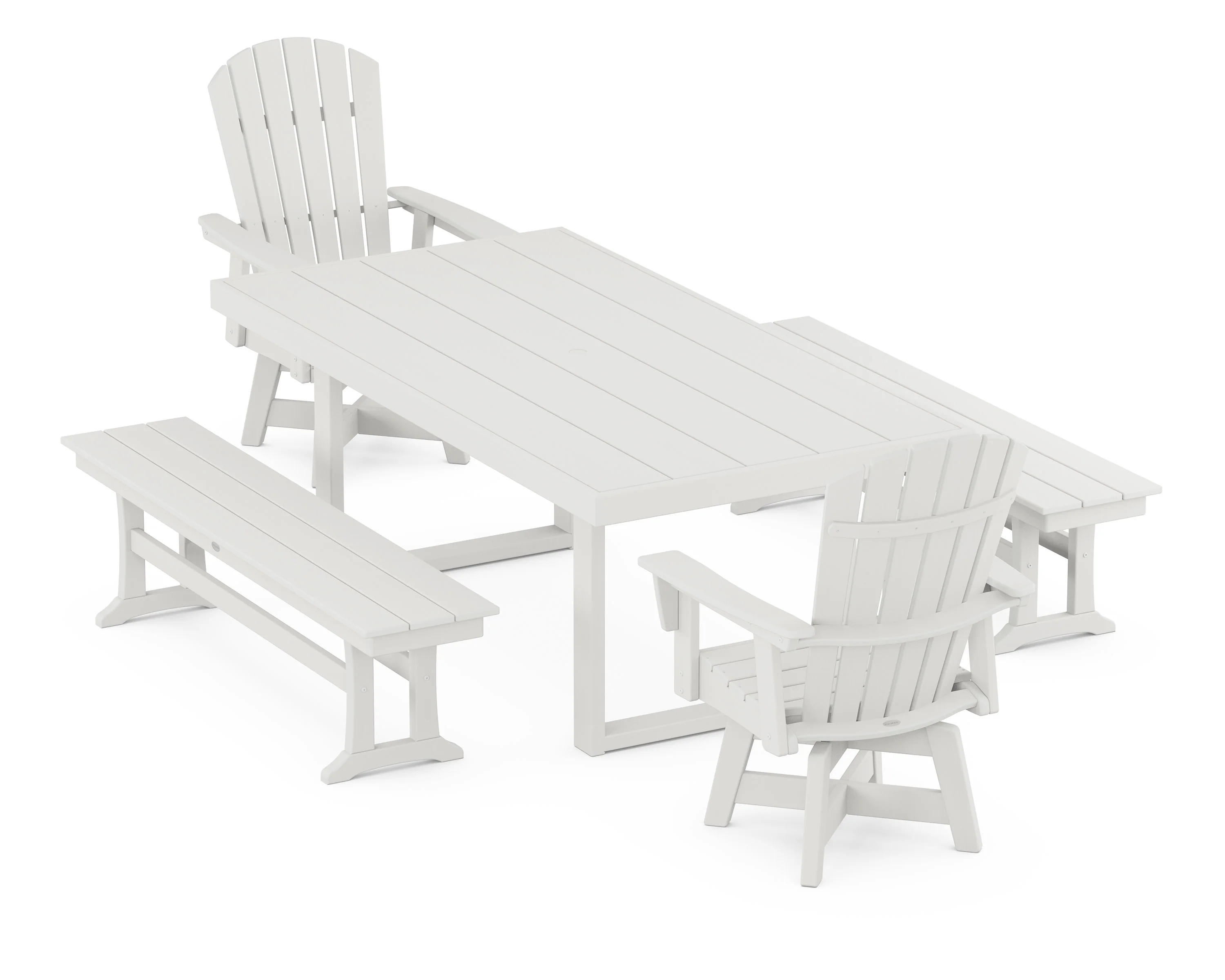 Nautical Curveback Adirondack Swivel Chair 5-Piece Dining Set with Benches - Image 8