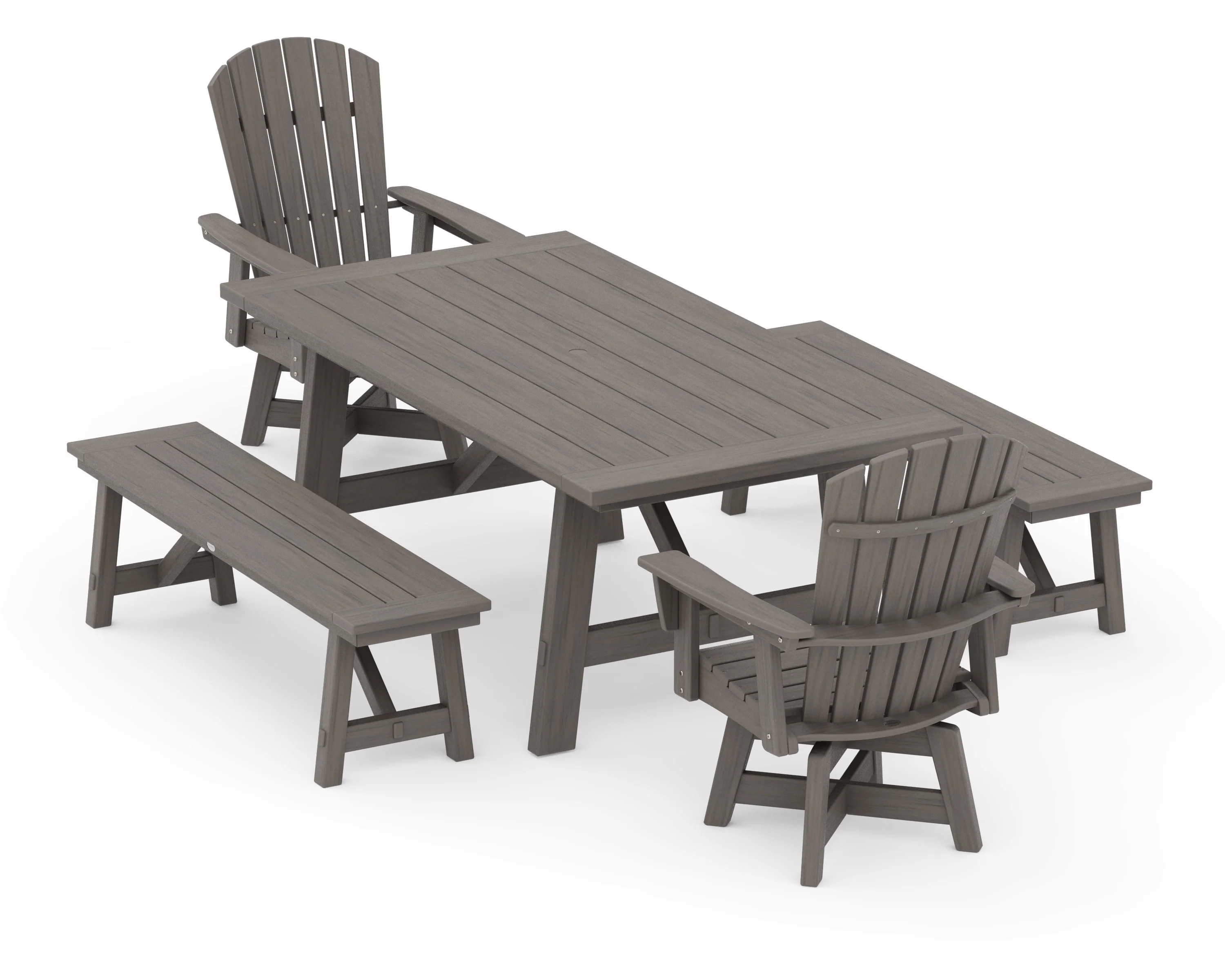 Nautical Curveback Adirondack Swivel Chair 5-Piece Rustic Farmhouse Dining Set With Benches - Image 13