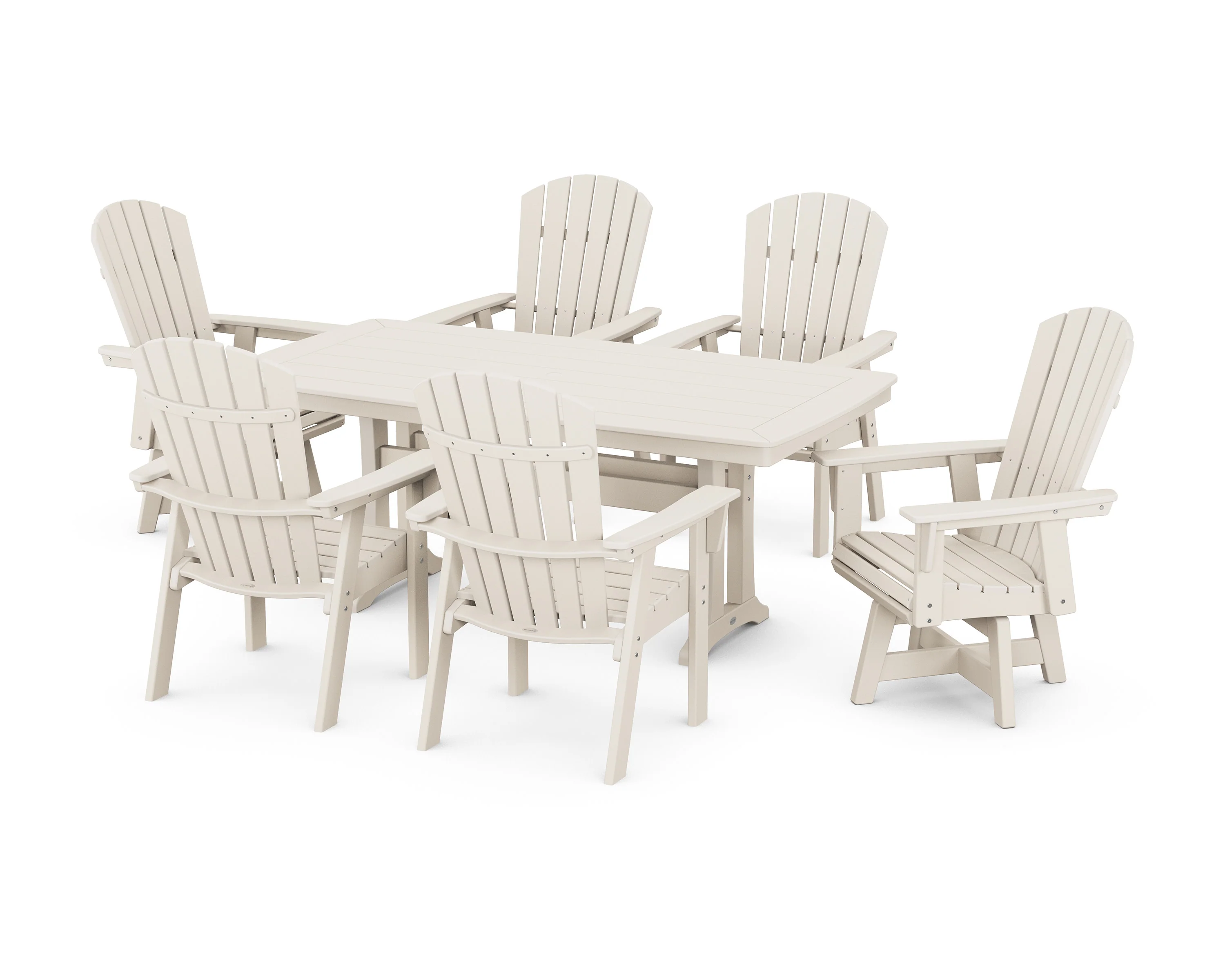 Nautical Curveback Adirondack Swivel Chair 7-Piece Dining Set with Trestle Legs - Image 10