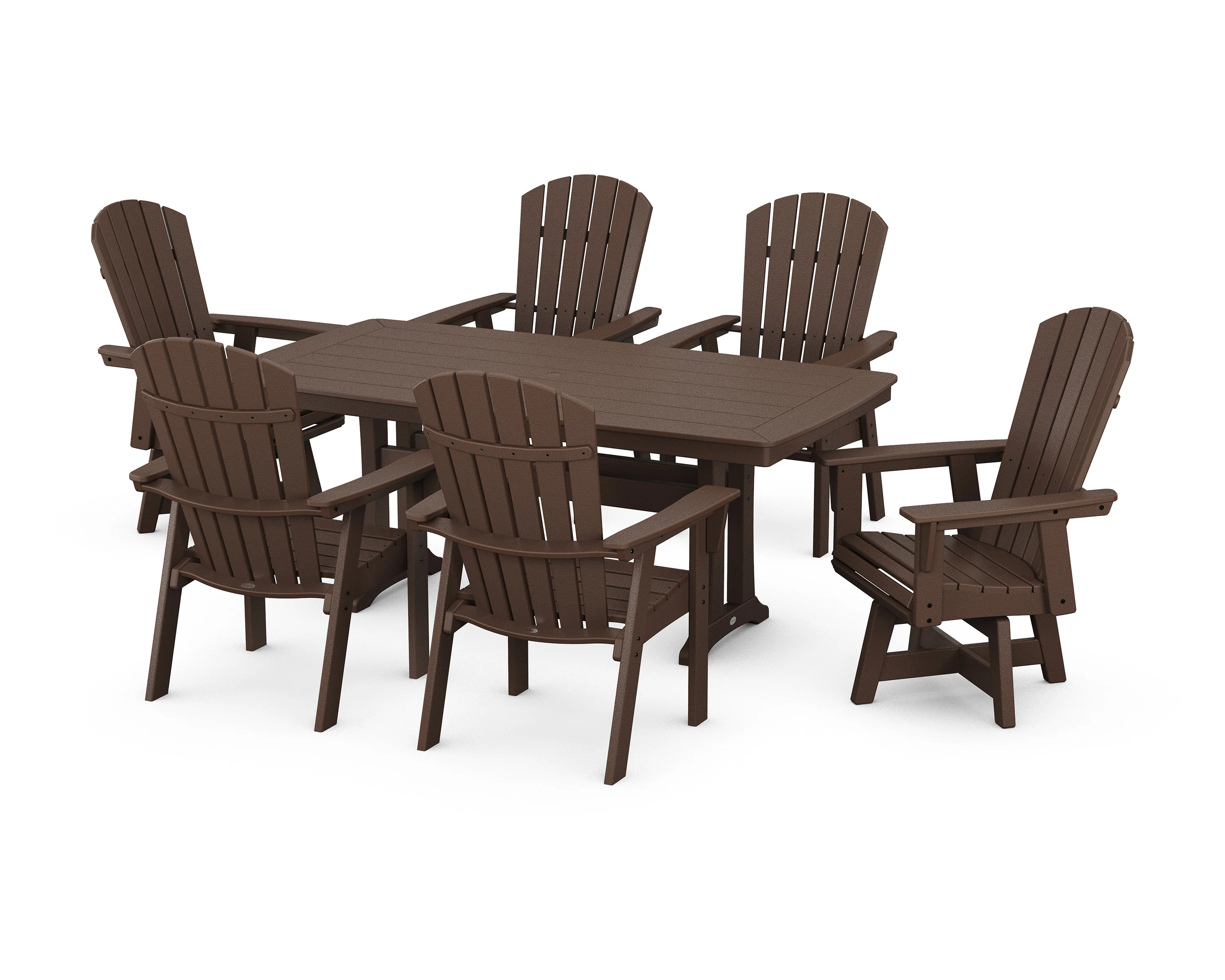 Nautical Curveback Adirondack Swivel Chair 7-Piece Dining Set with Trestle Legs - Image 11