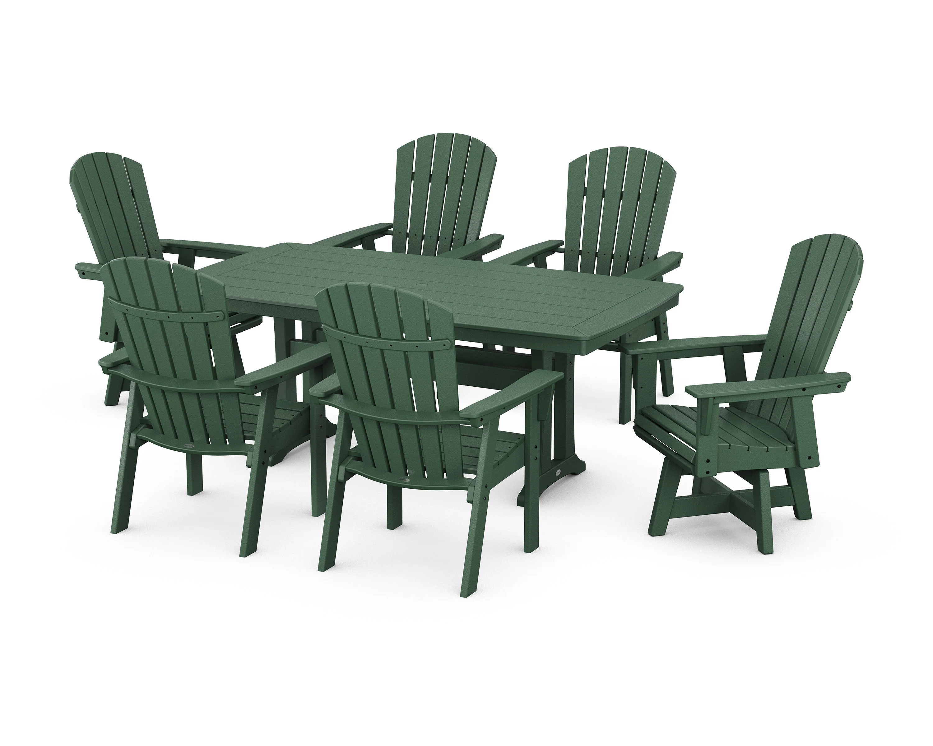 Nautical Curveback Adirondack Swivel Chair 7-Piece Dining Set with Trestle Legs - Image 12