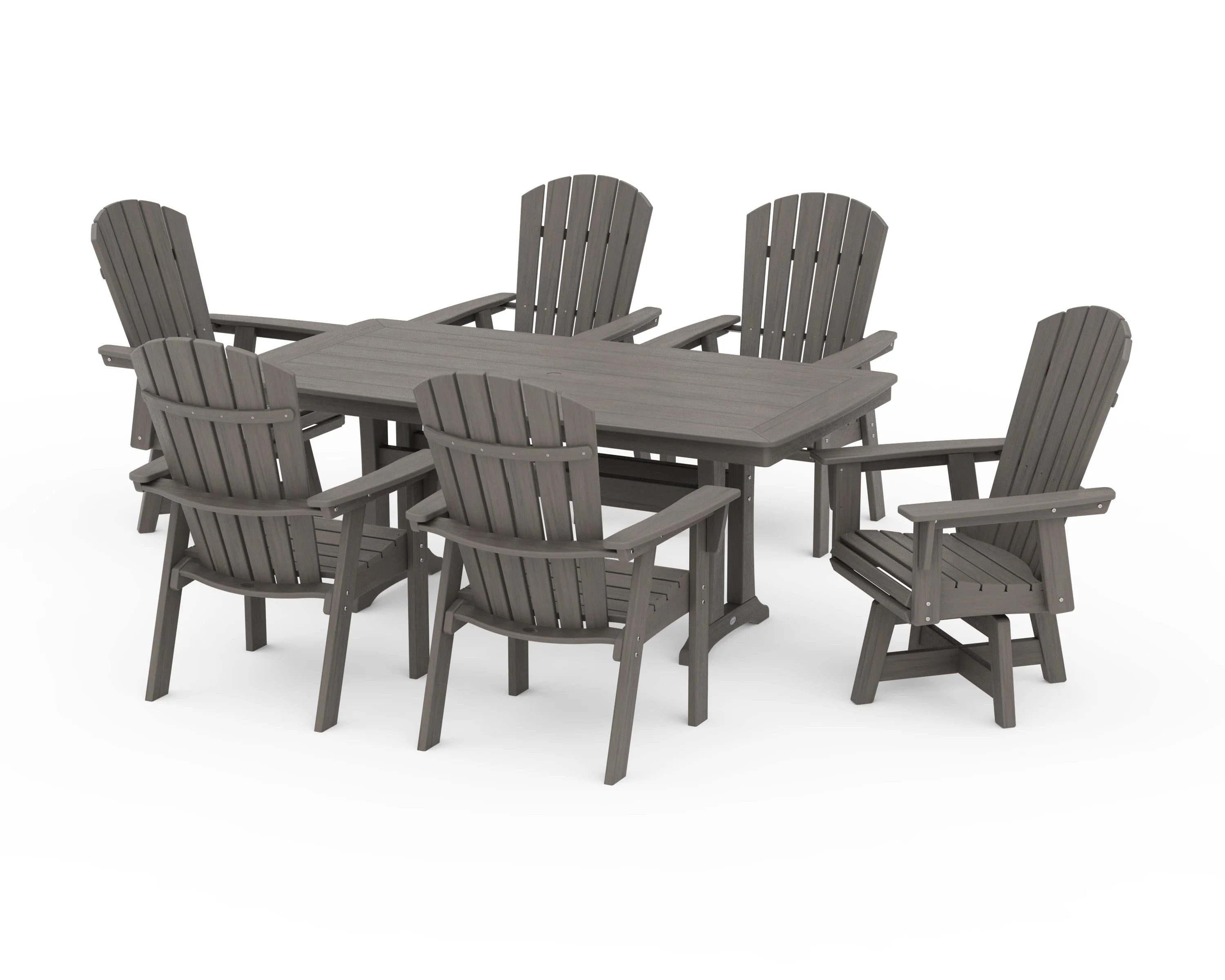 Nautical Curveback Adirondack Swivel Chair 7-Piece Dining Set with Trestle Legs - Image 13