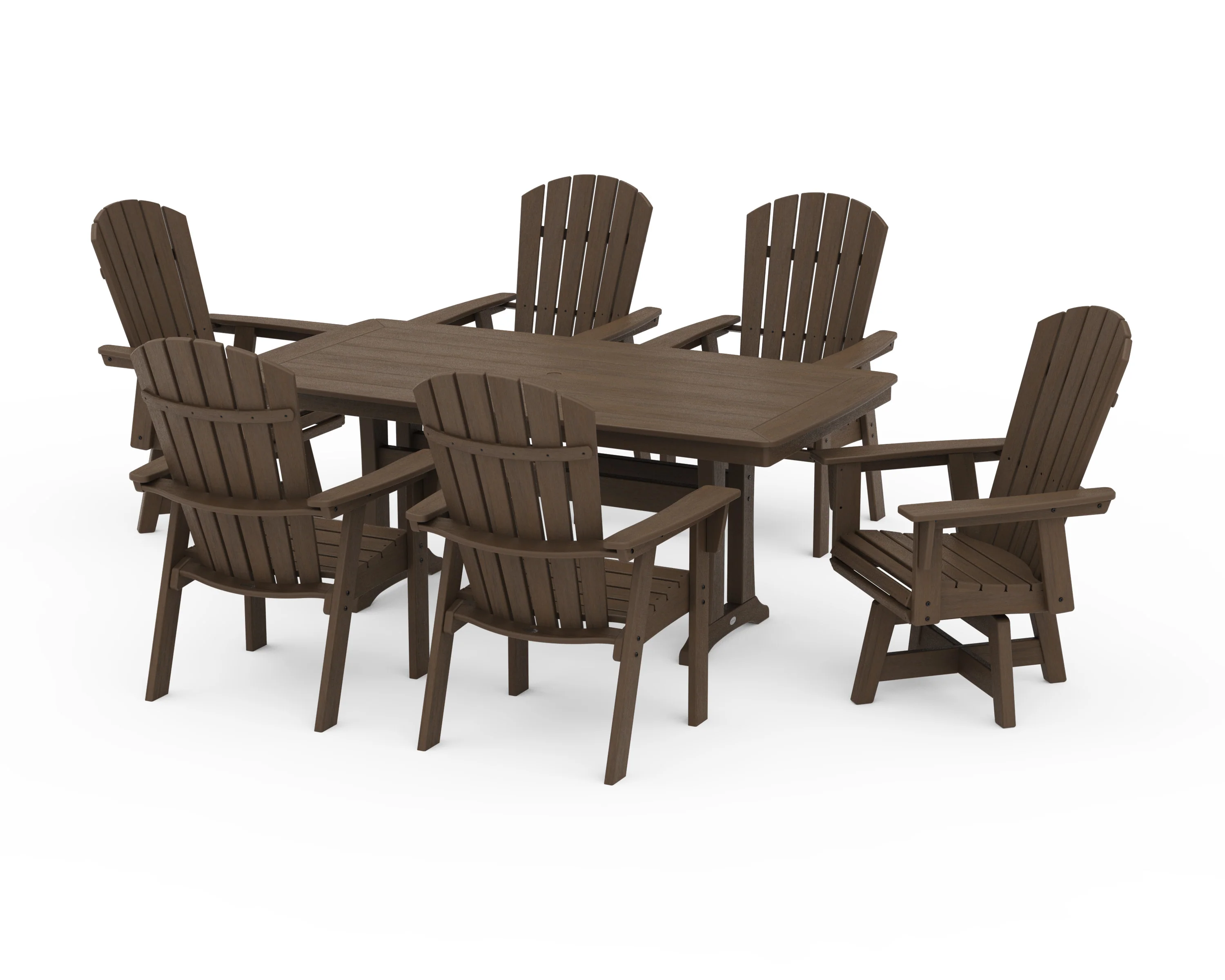 Nautical Curveback Adirondack Swivel Chair 7-Piece Dining Set with Trestle Legs - Image 14