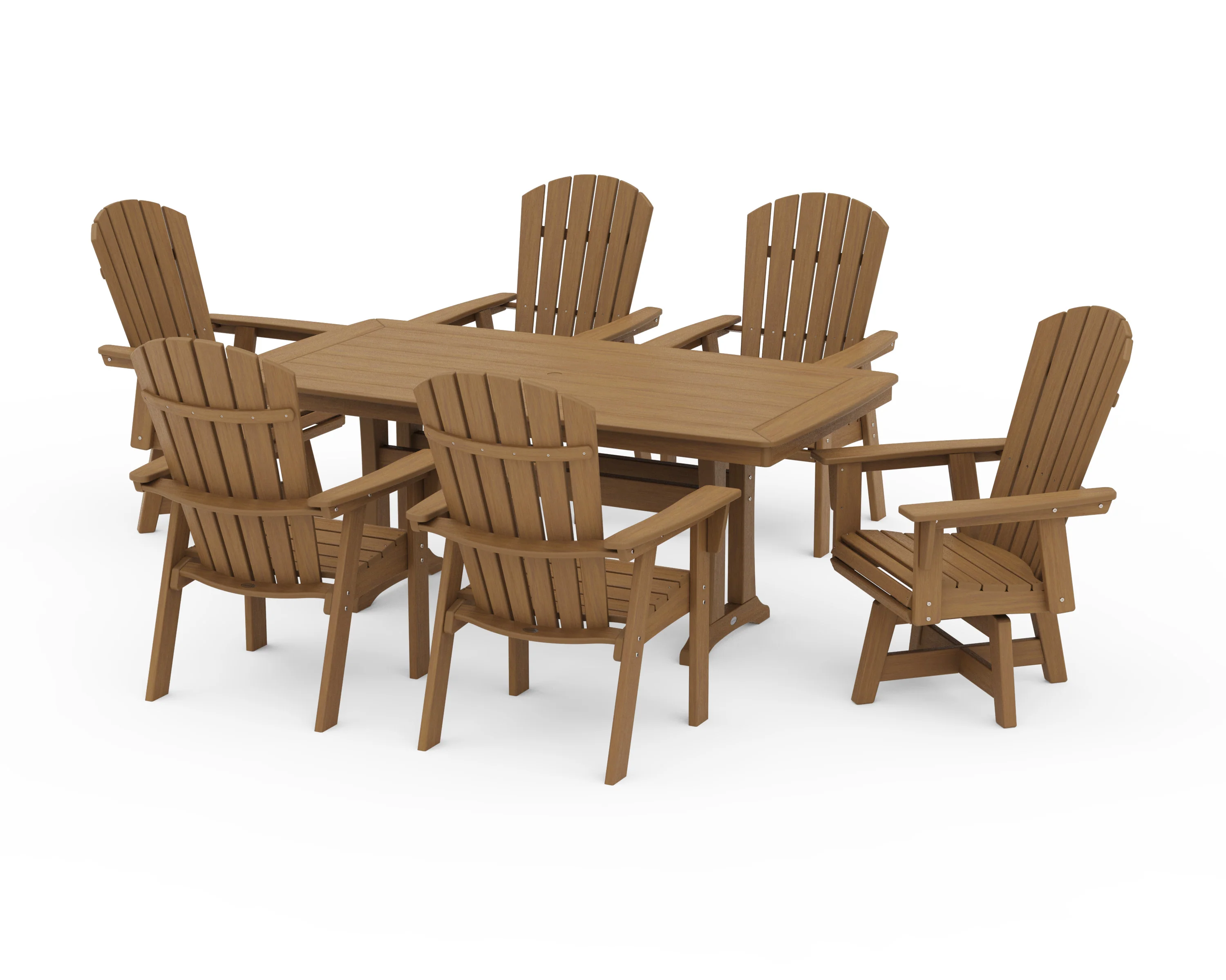 Nautical Curveback Adirondack Swivel Chair 7-Piece Dining Set with Trestle Legs - Image 15
