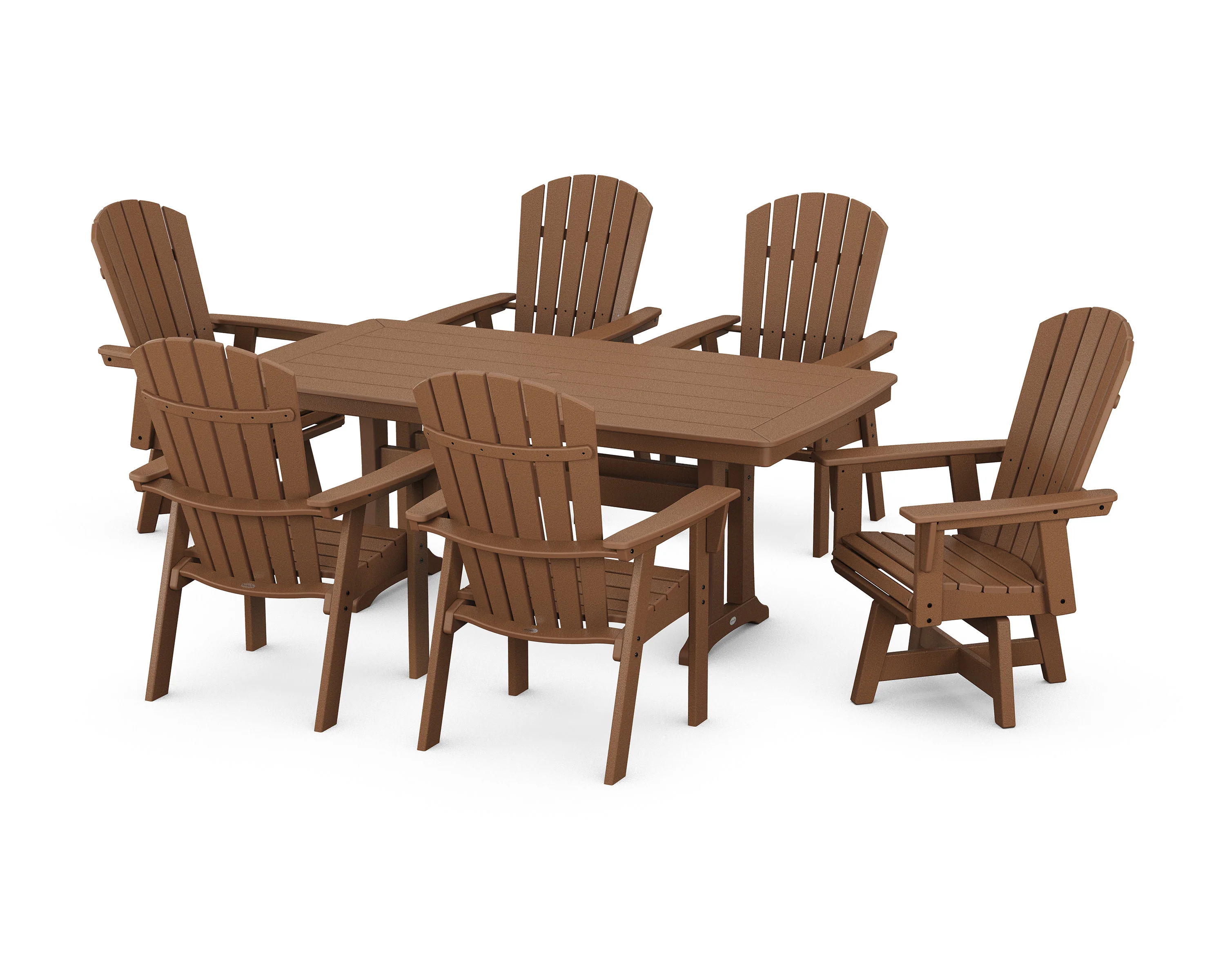 Nautical Curveback Adirondack Swivel Chair 7-Piece Dining Set with Trestle Legs - Image 5