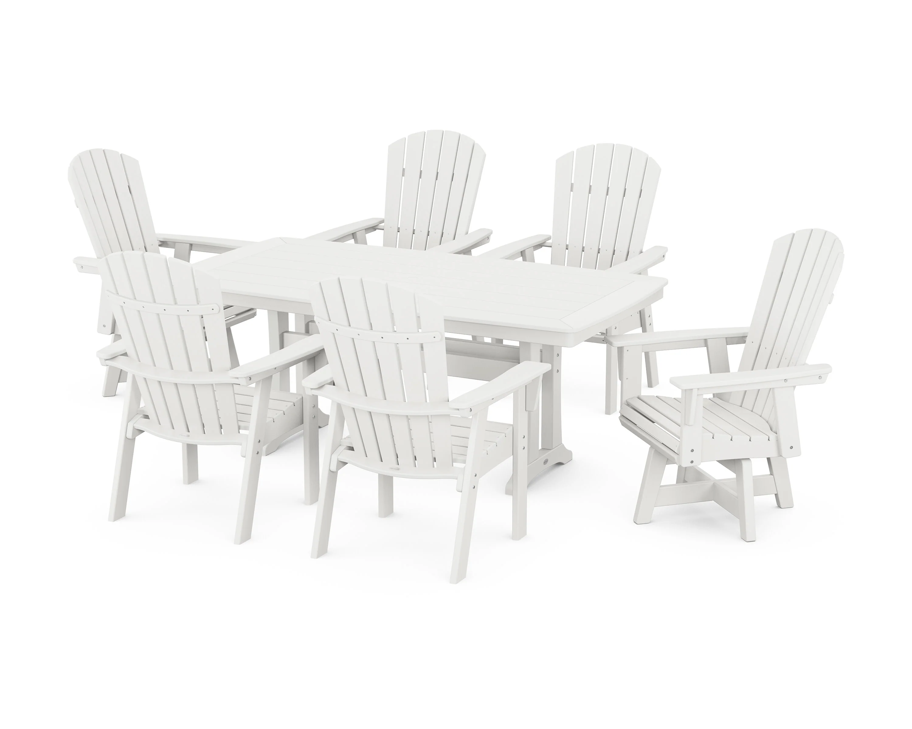 Nautical Curveback Adirondack Swivel Chair 7-Piece Dining Set with Trestle Legs - Image 7