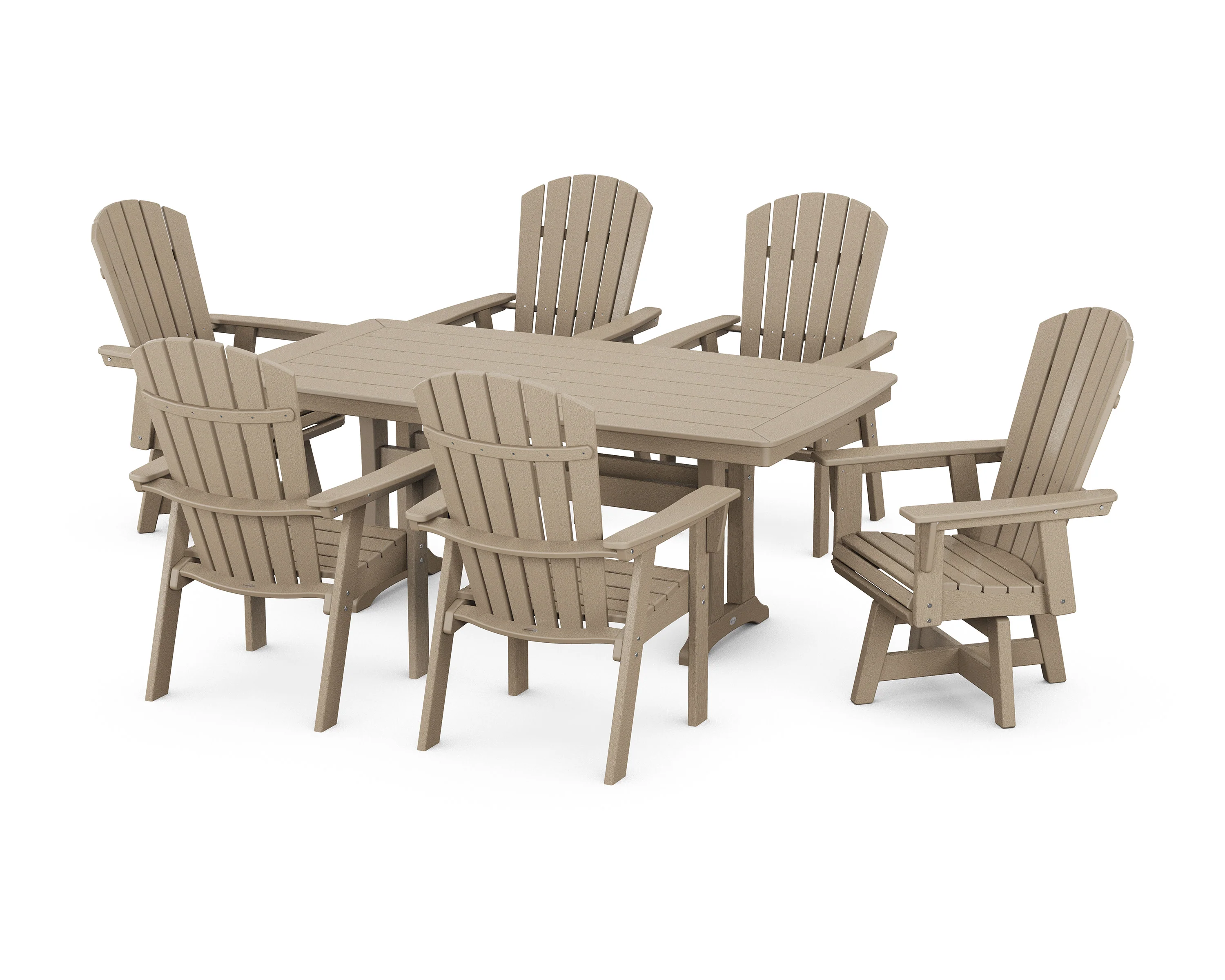 Nautical Curveback Adirondack Swivel Chair 7-Piece Dining Set with Trestle Legs - Image 8