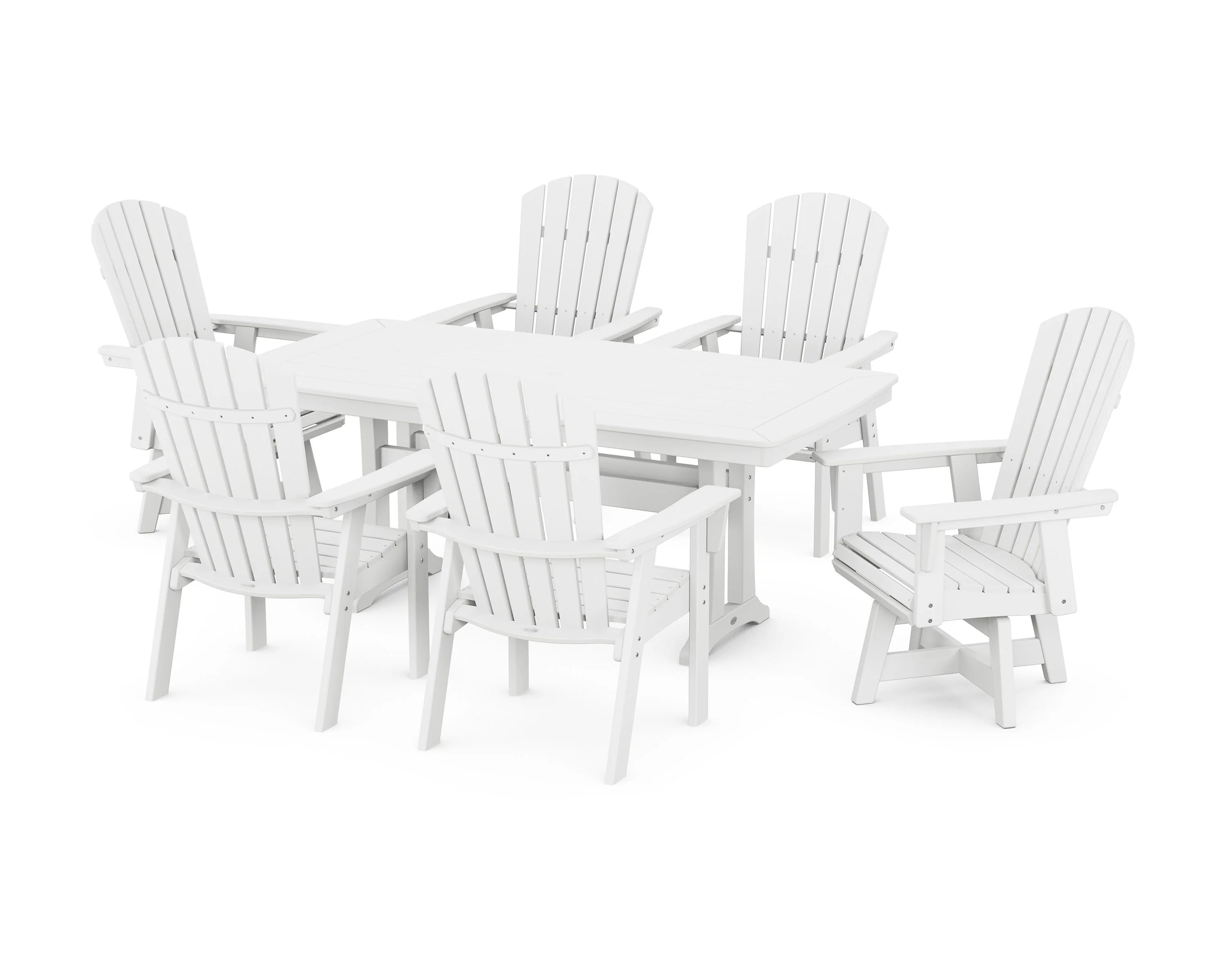 Nautical Curveback Adirondack Swivel Chair 7-Piece Dining Set with Trestle Legs - Image 9