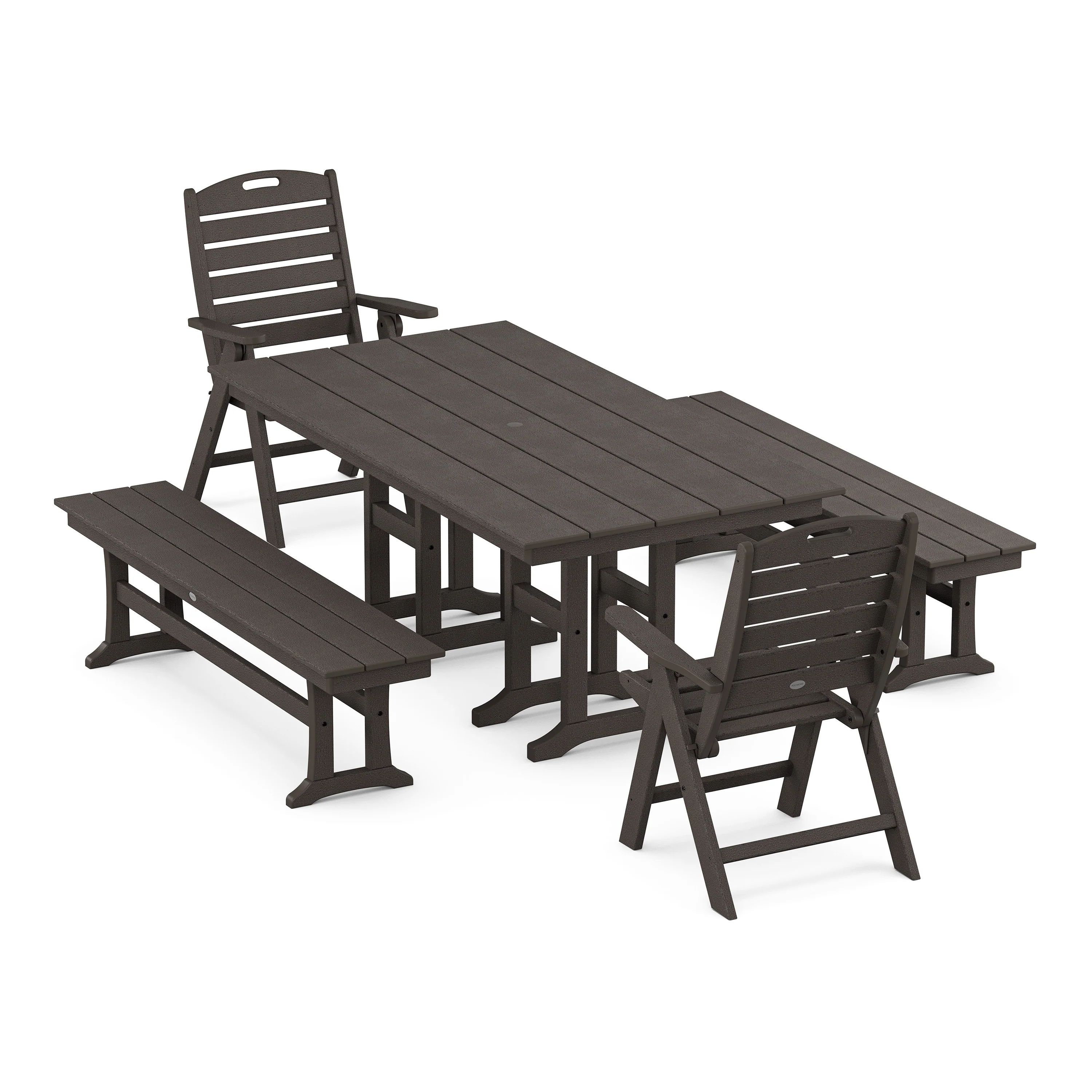 Nautical Highback 5-Piece Farmhouse Dining Set with Benches - Image 10