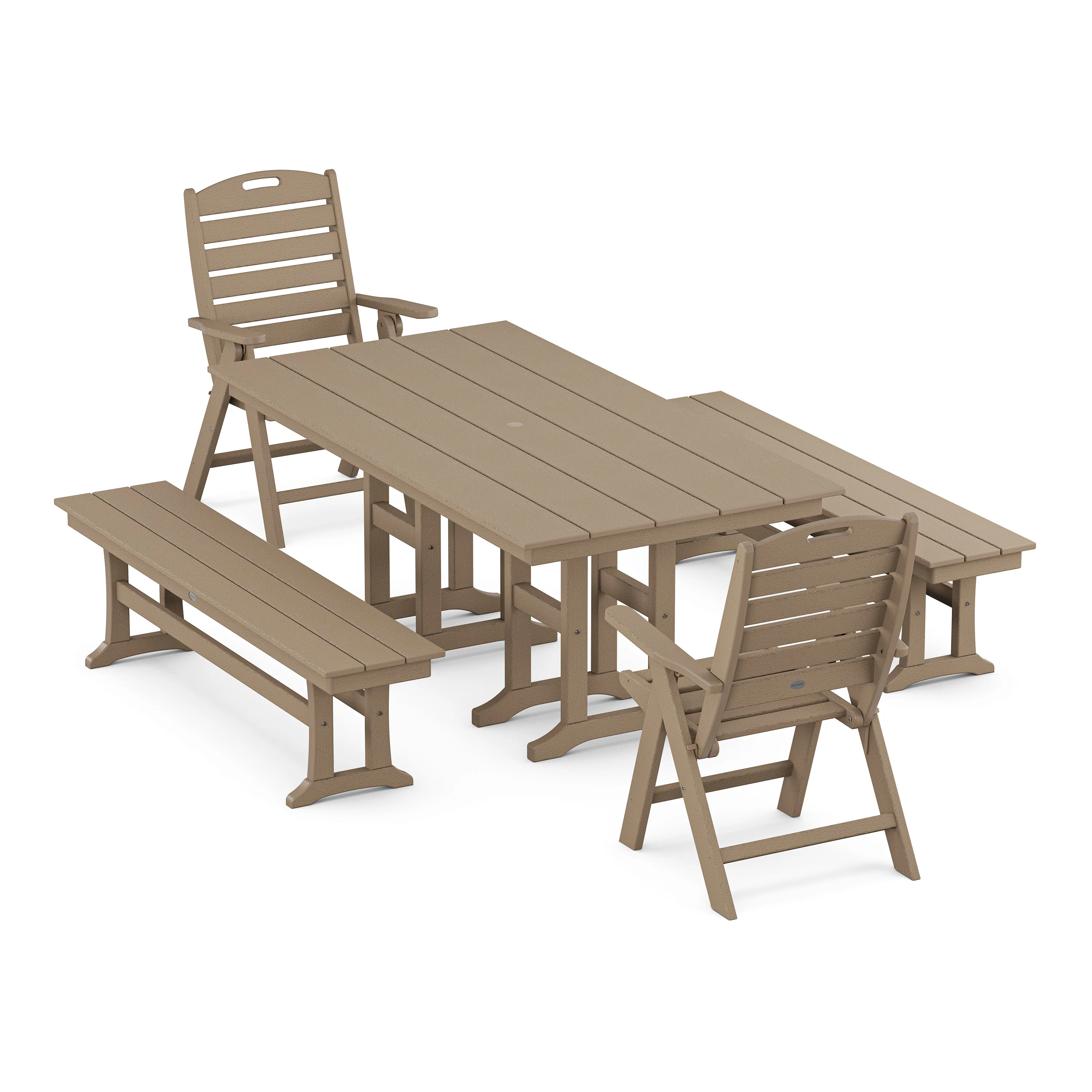 Nautical Highback 5-Piece Farmhouse Dining Set with Benches - Image 11