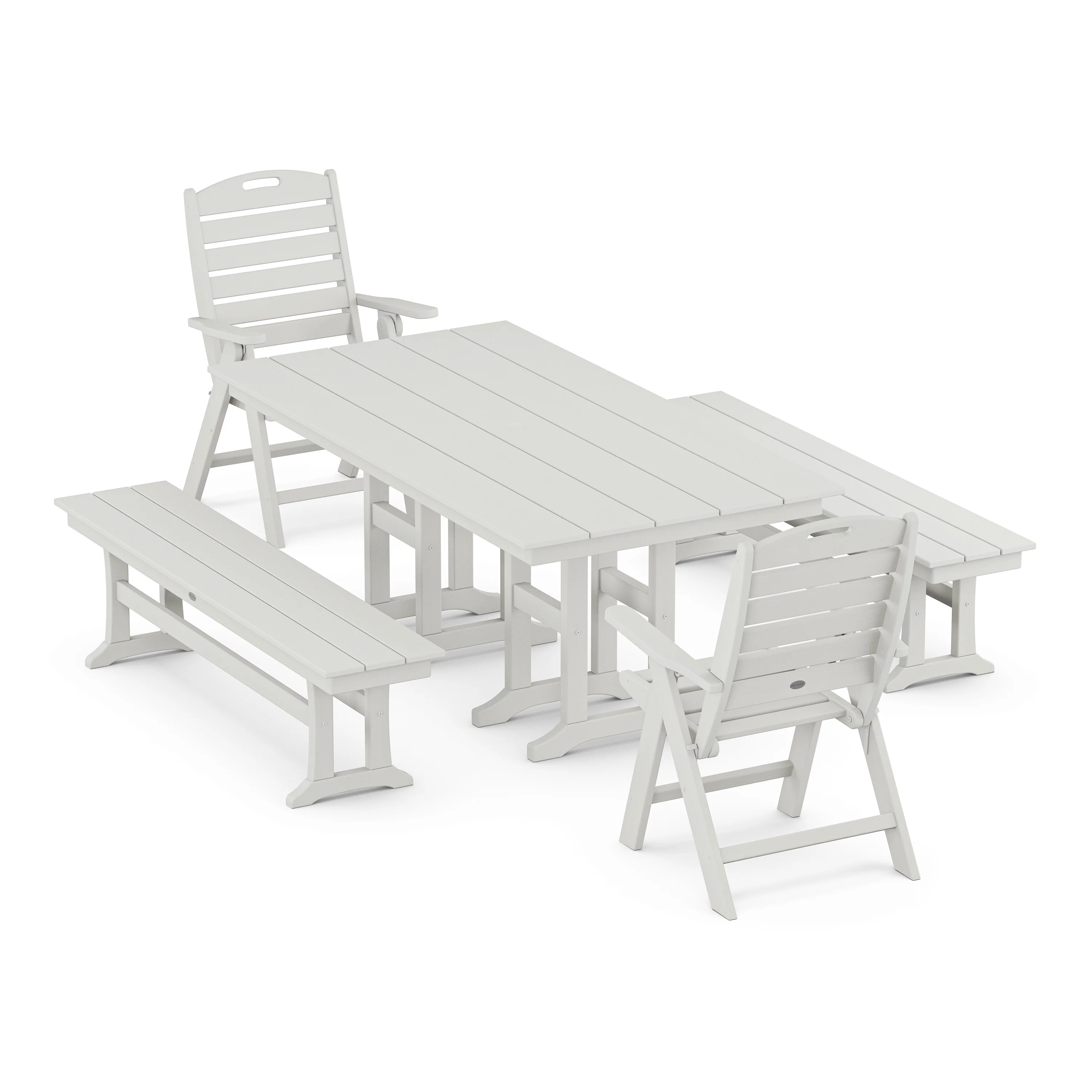 Nautical Highback 5-Piece Farmhouse Dining Set with Benches - Image 12