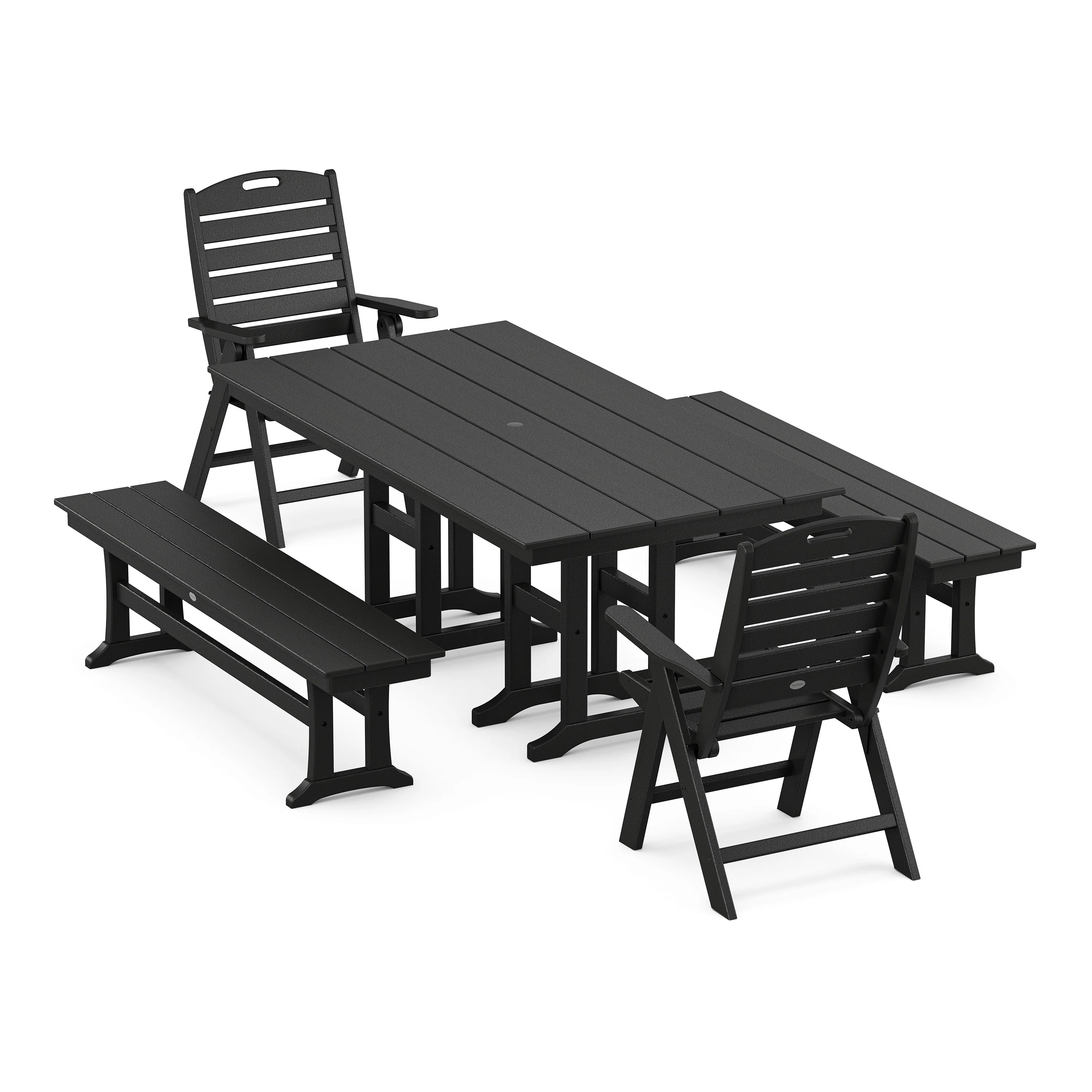 Nautical Highback 5-Piece Farmhouse Dining Set with Benches - Image 4