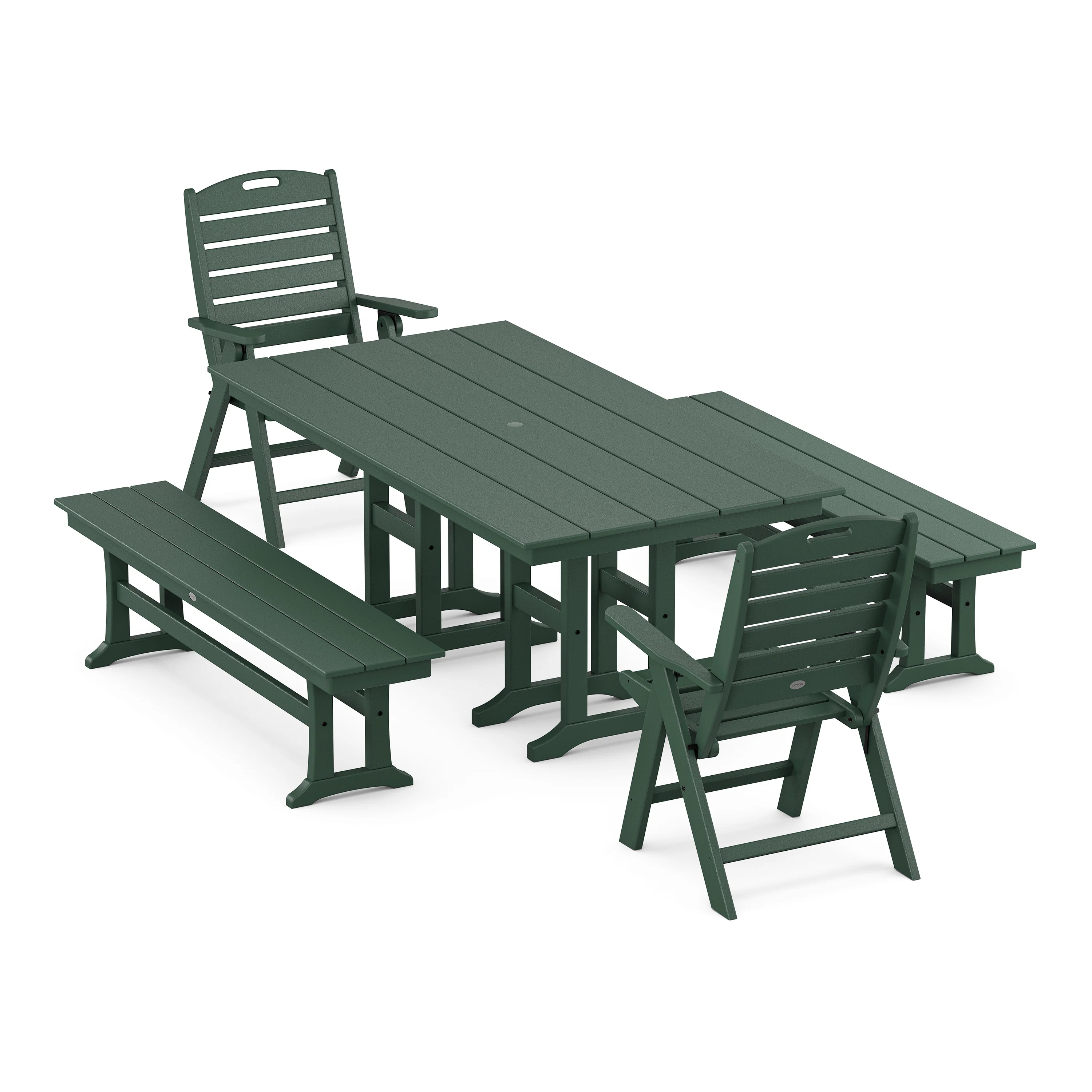 Nautical Highback 5-Piece Farmhouse Dining Set with Benches - Image 5