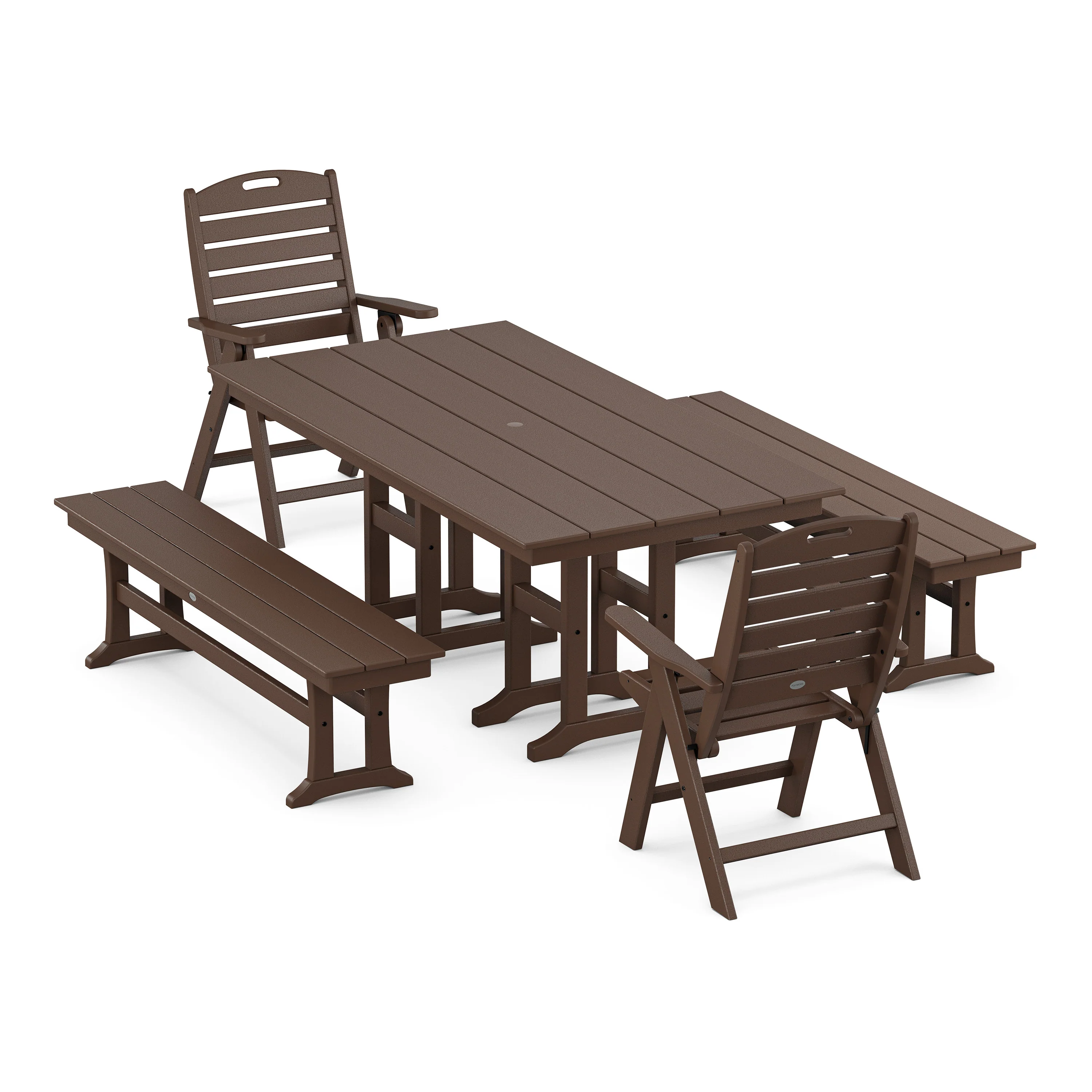 Nautical Highback 5-Piece Farmhouse Dining Set with Benches - Image 6