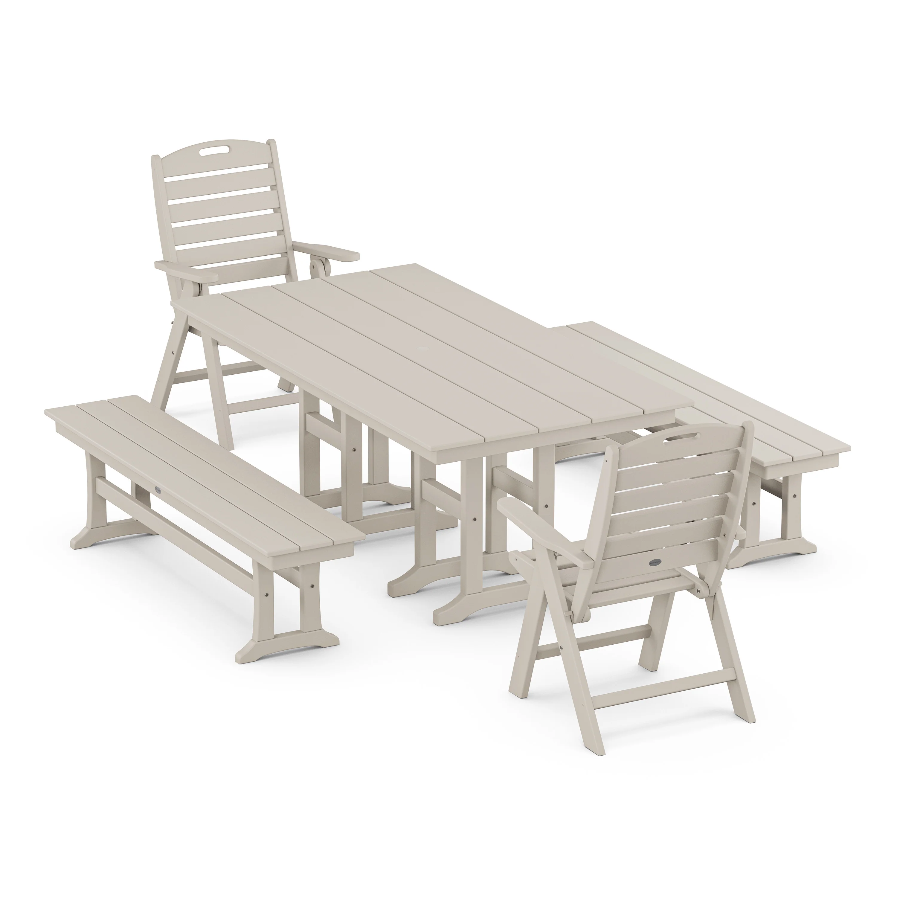 Nautical Highback 5-Piece Farmhouse Dining Set with Benches - Image 7