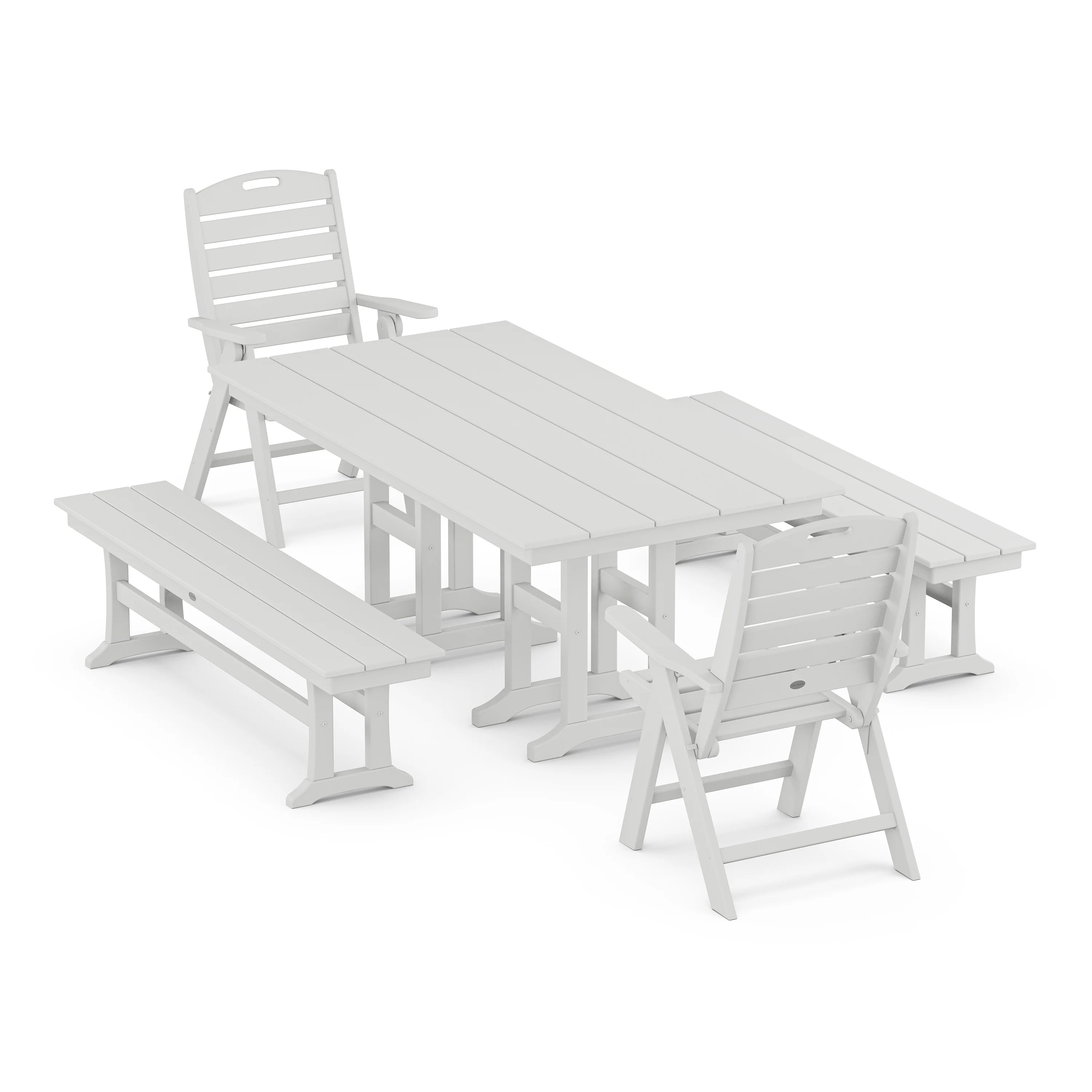 Nautical Highback 5-Piece Farmhouse Dining Set with Benches - Image 9