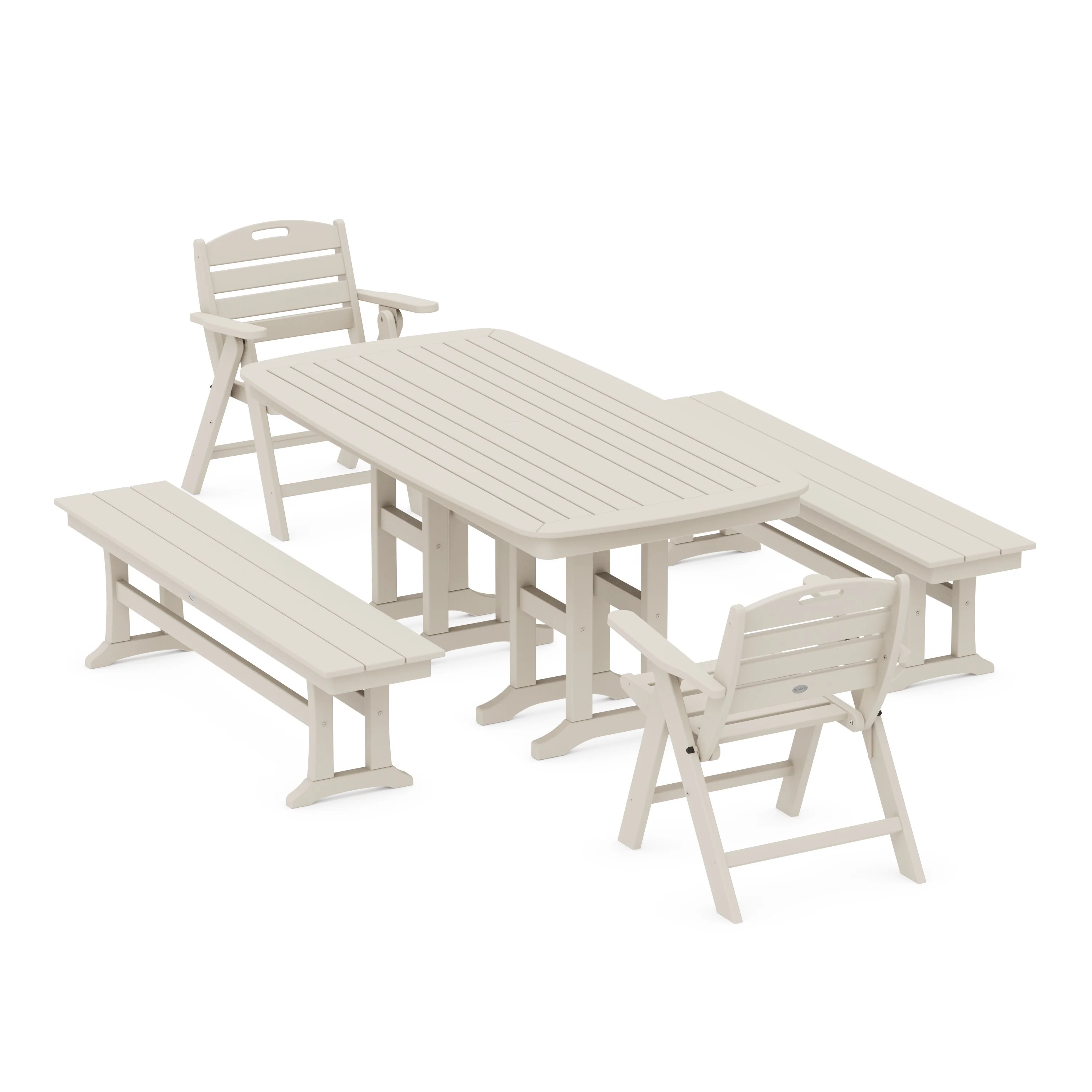 Nautical Lowback 5-Piece Dining Set with Benches - Image 4