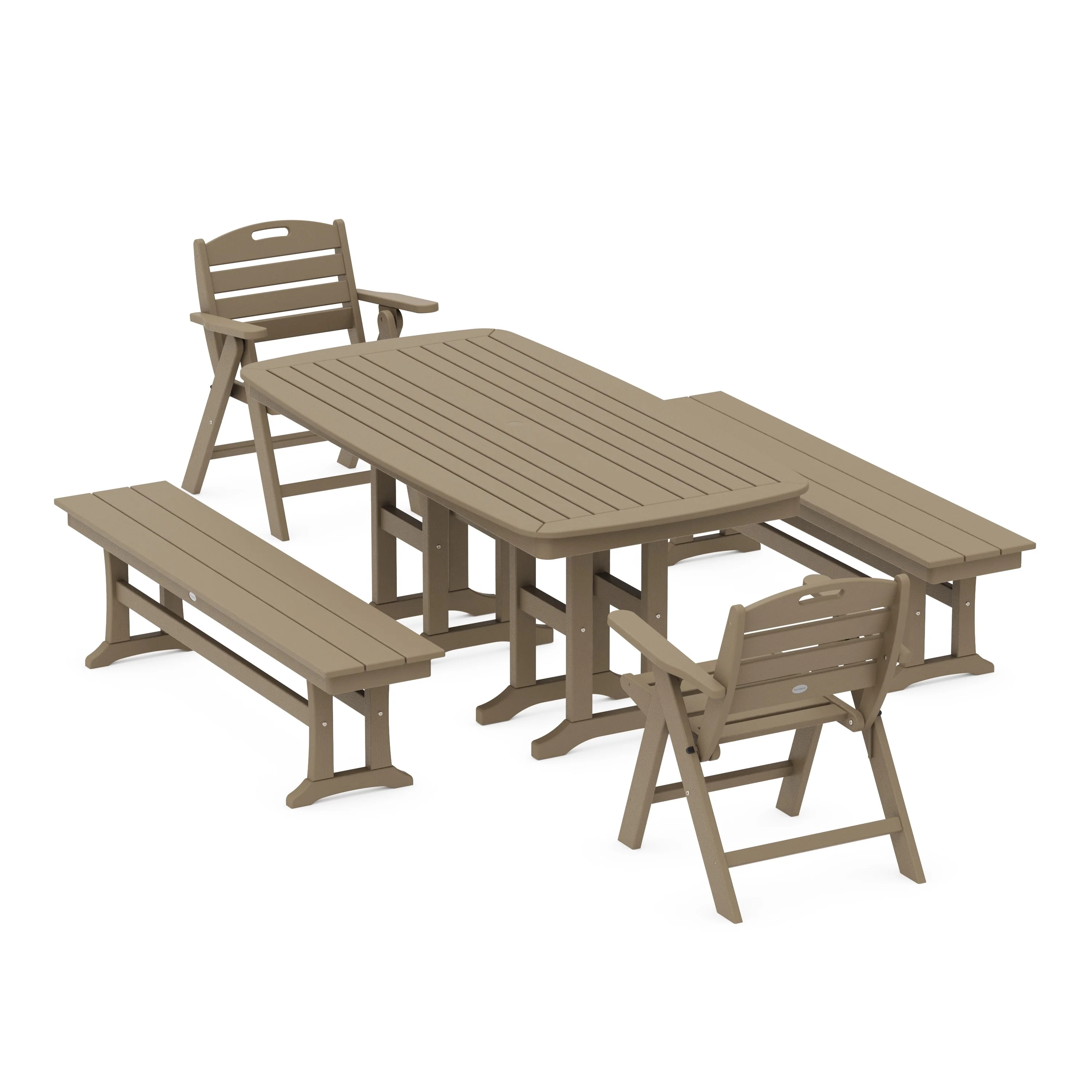 Nautical Lowback 5-Piece Dining Set with Benches - Image 8