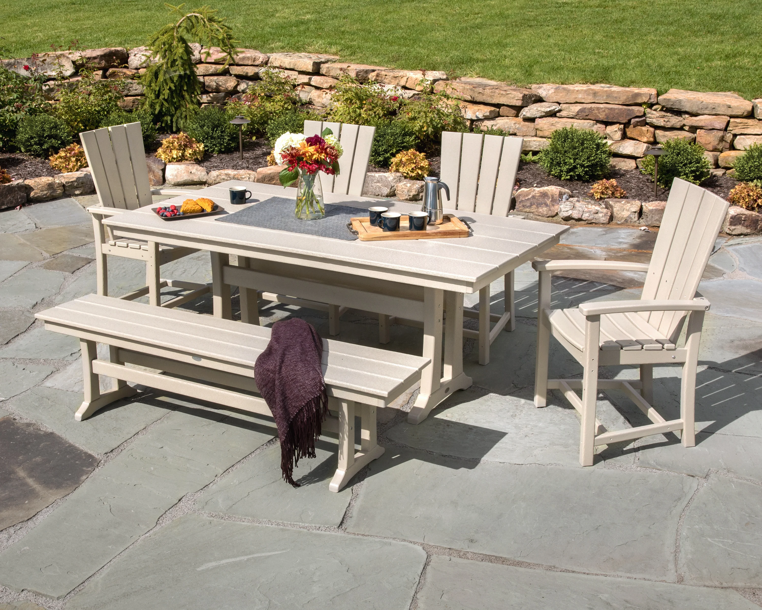 Quattro 6-Piece Farmhouse Dining Set with Trestle Legs and Bench - Image 3