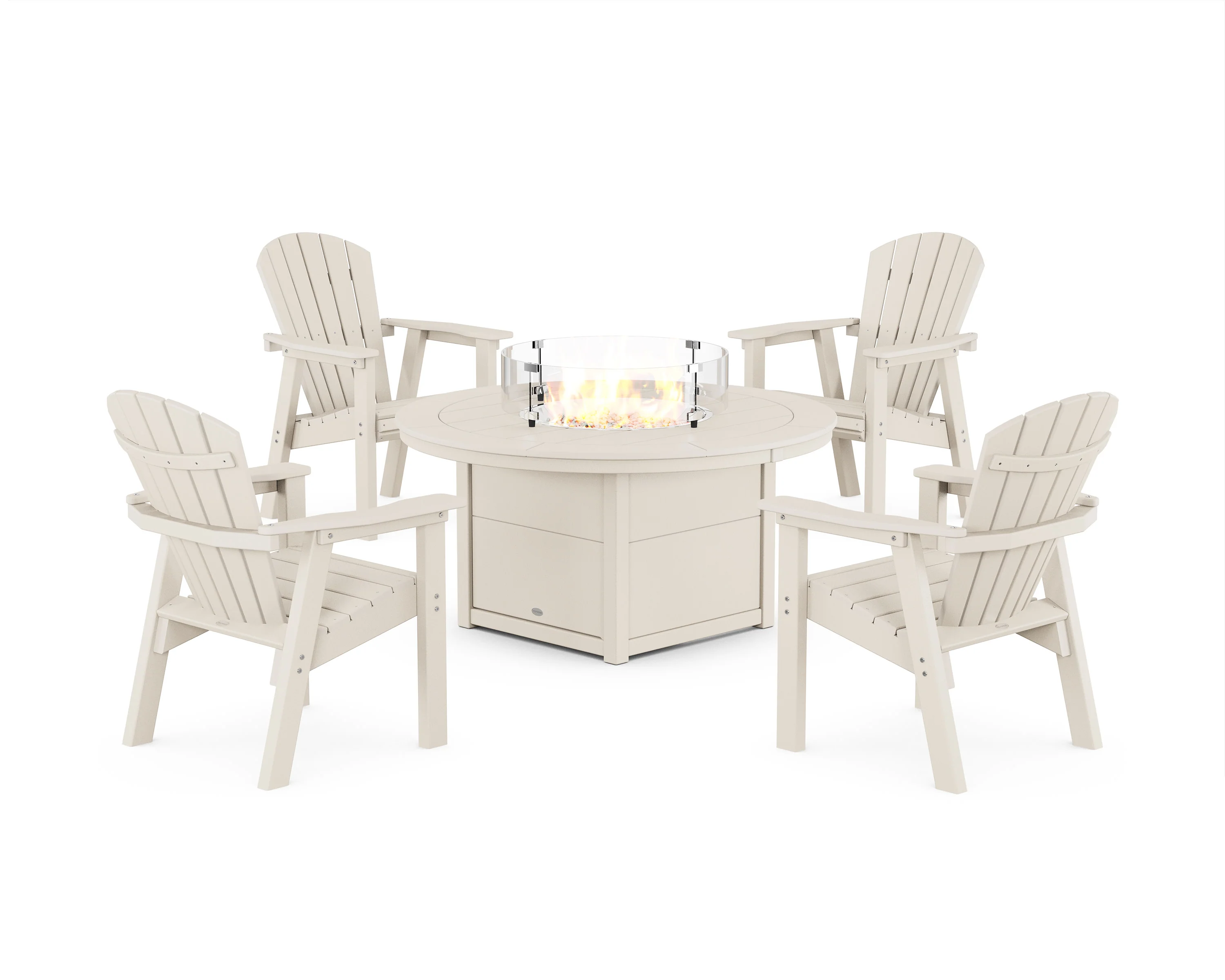 Seashell 4-Piece Upright Adirondack Conversation Set with Fire Pit Table - Image 3